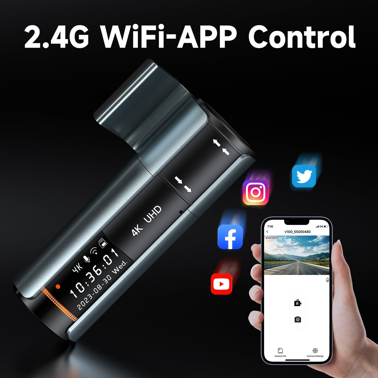 E-YEEGER Dash Cam Front 4K: Mini Dash Cams for Cars, 2160P Car Camera with Free 32GB Card, WiFi Dash Camera with APP, WDR Night Vision, 24 Hours Parking Monitor Dashcams, G-Sensor, Support 256GB Max