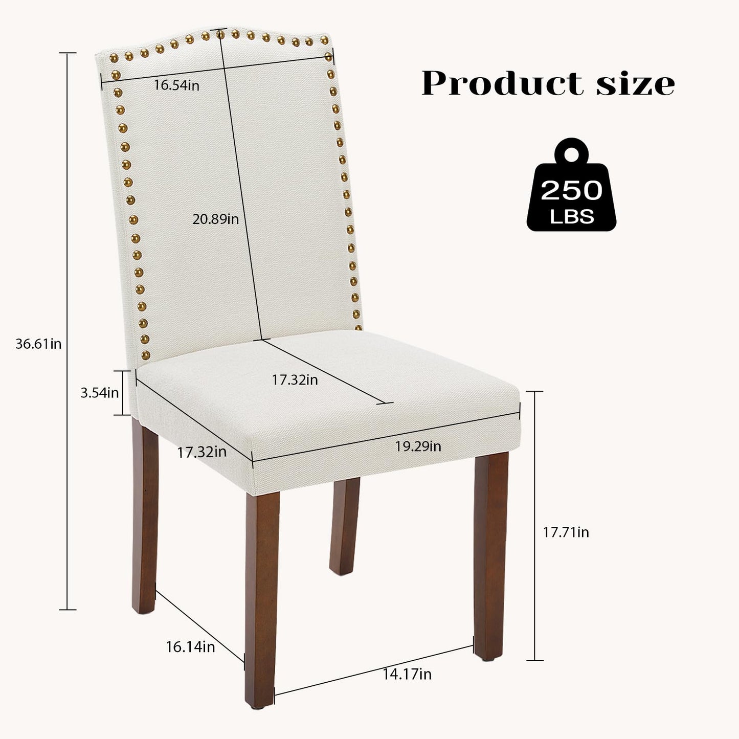 DUMOS Dining Chairs Set of 6, Fabric Dining Room Chairs, Upholstered Parsons Chairs with Nailhead Trim and Wood Legs, Kitchen Side Chair for Living Room,Bedroom, Kitchen, Beige