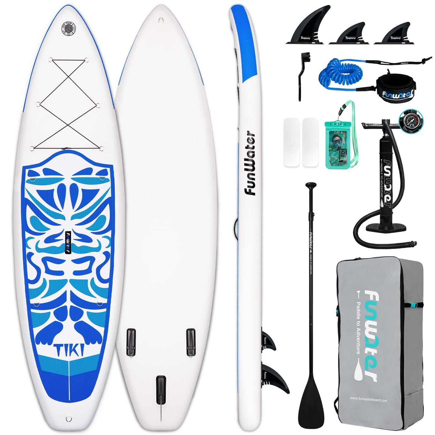 FunWater Inflatable 10'6×33"×6" Ultra-Light (17.6lbs) SUP for All Skill Levels Everything Included with Stand Up Paddle Board, Adj Floating Paddles, Pump, ISUP Travel Backpack, Leash,Waterproof Bag