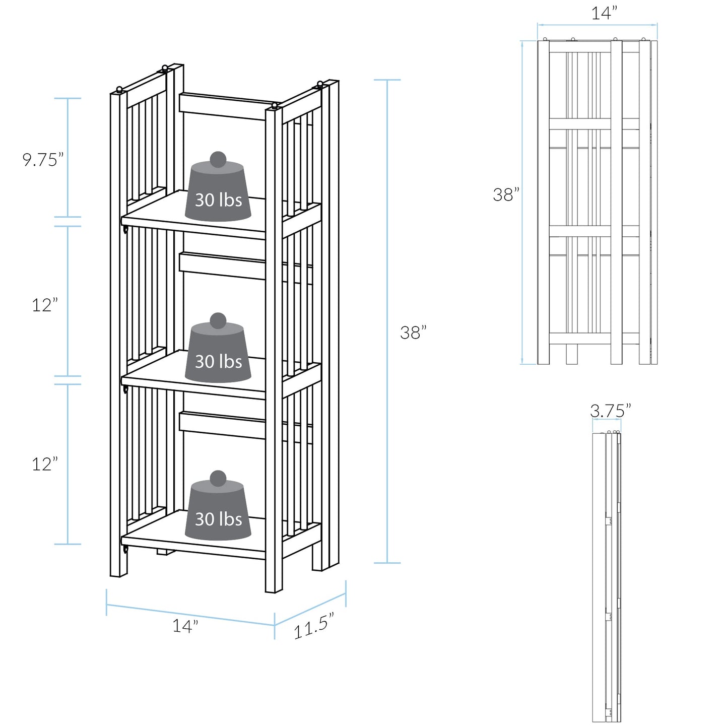 Casual Home 3-Shelf Folding Bookcase (14" Wide)-Mahagony