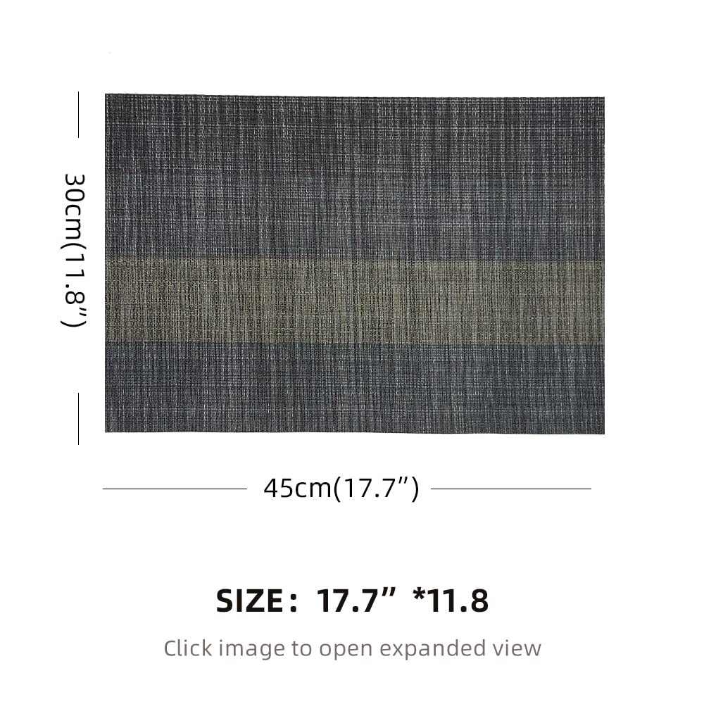 Canglifull Placemats Set of 6, Vinyl Woven Placemats, Beautiful Washable and Durable Non-Slip Table Placemats, Indoor/Outdoor Placemats (Black, 6)