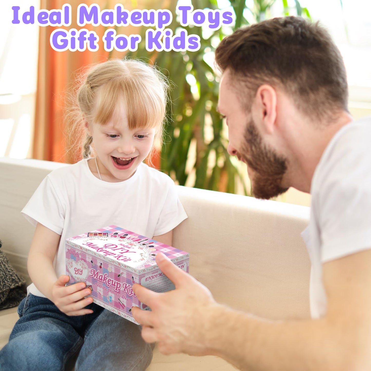 Hollyhi 56Pcs Kids Makeup Kit for Girl, Washable Real Play Makeup Toy Set with Cosmetic Case for Girl Toys, Toddler Make up Toys Birthday Gifts for Kids Age 3 4 5 6 7 8 9 10 11 12 Years Old (Purple)