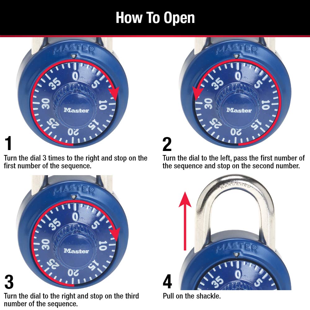 Master Lock Combination Locker Lock, Combination Padlock for Gym and School Lockers, Colors May Vary