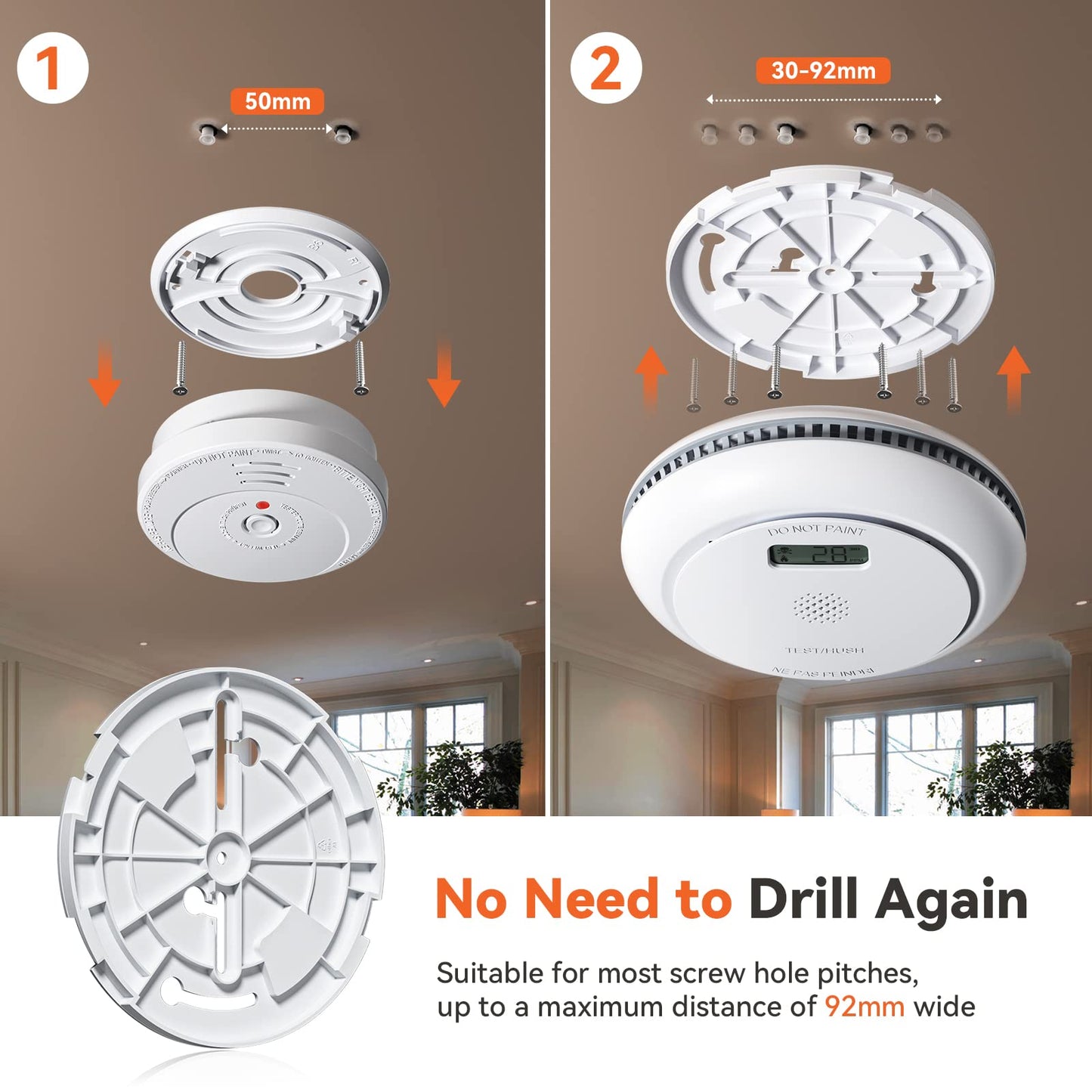 Jemay Combination Smoke and Carbon Monoxide Detector, Battery Operated Smoke Detector Carbon Monoxide Detector Combo with 10-Year Lifespan,Large LCD Display, Test/Silence Button, 1 Pack