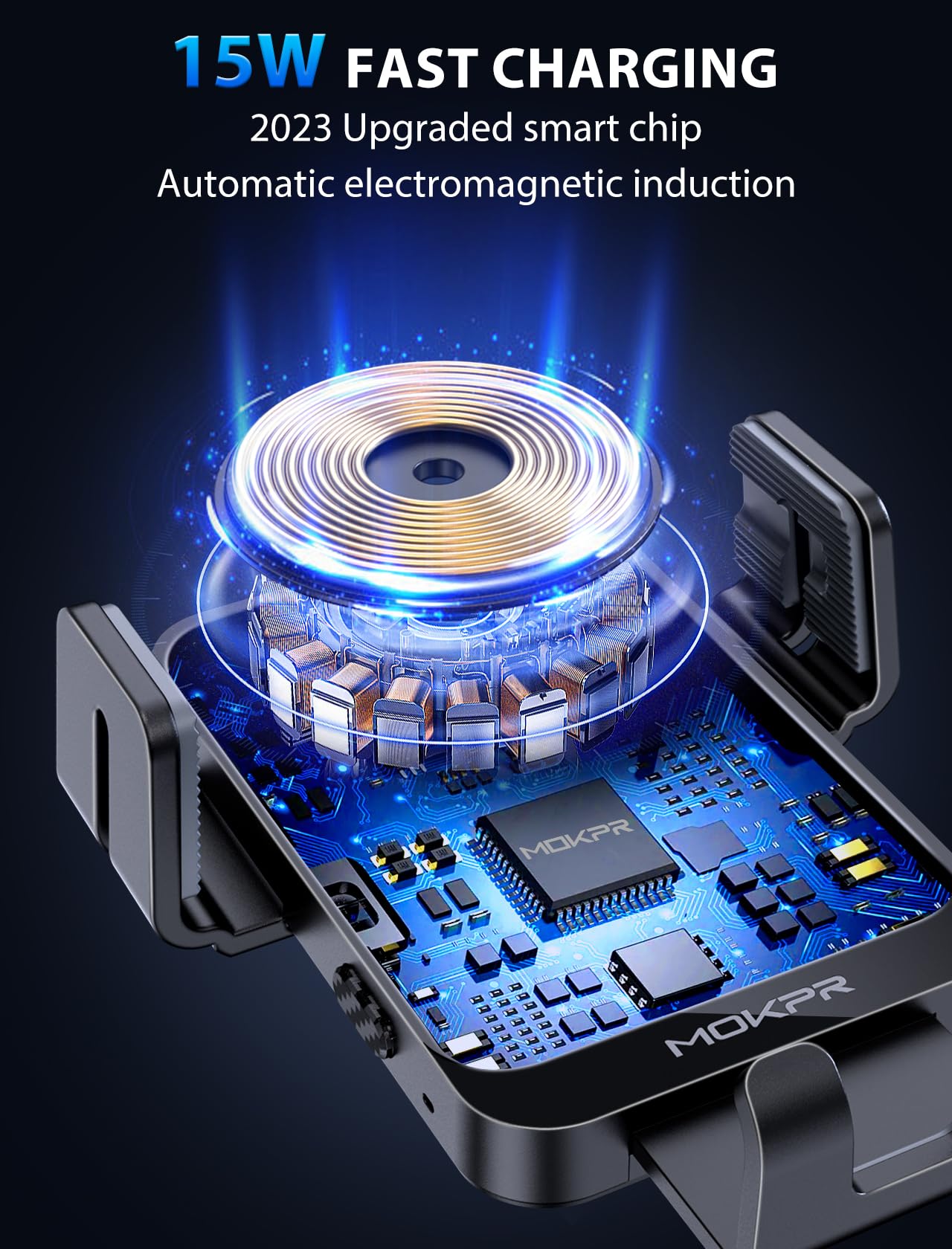 Wireless Car Charger, MOKPR 15W Fast Charging Auto-Clamping Car Charger Phone Mount Air Vent Cell Phone Holder Compatible iPhone 15/14/13/13 Pro/12 pro/12/11/X/8, Samsung Galaxy S23/S22/S21/S20, etc