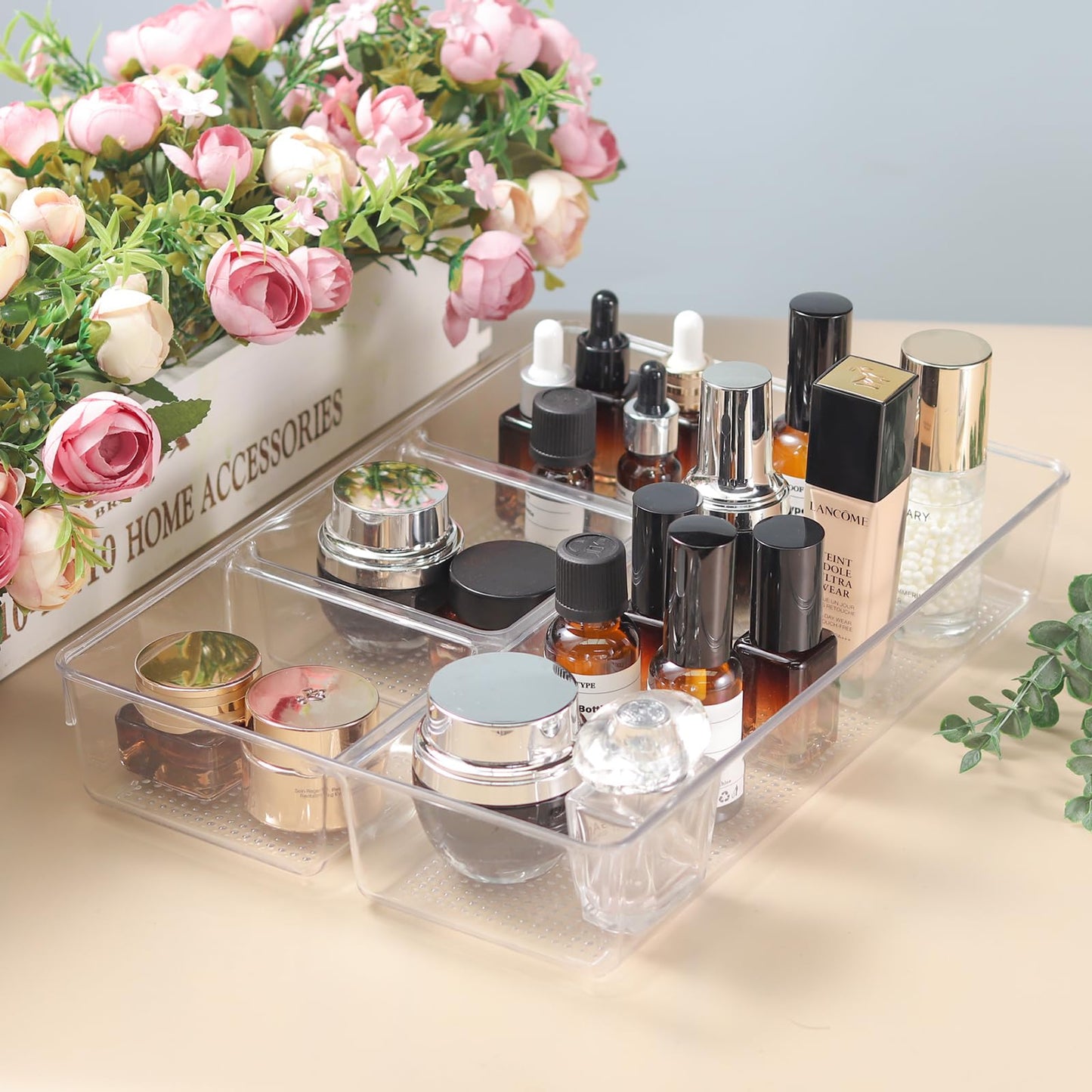 CherHome Drawer Organizer,2PCS Clear Organization and Storage Set,Desk Drawer Organizer Food Snack Organizer,Plastic Organizer Bins for Kitchen Drawer,Bathroom,Makeup and Office(13 X 8.9 X 2.3in)