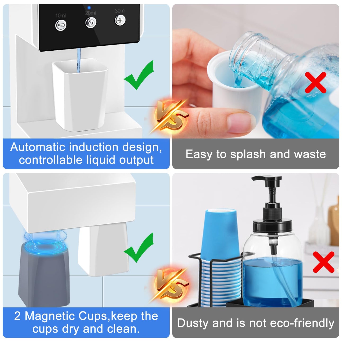 Automatic Mouthwash Dispenser Touchelss 750ML (25 oz) Wall Mounted Mouth Wash Dispenser with Magnetic Cups for Bathroom and Washroom