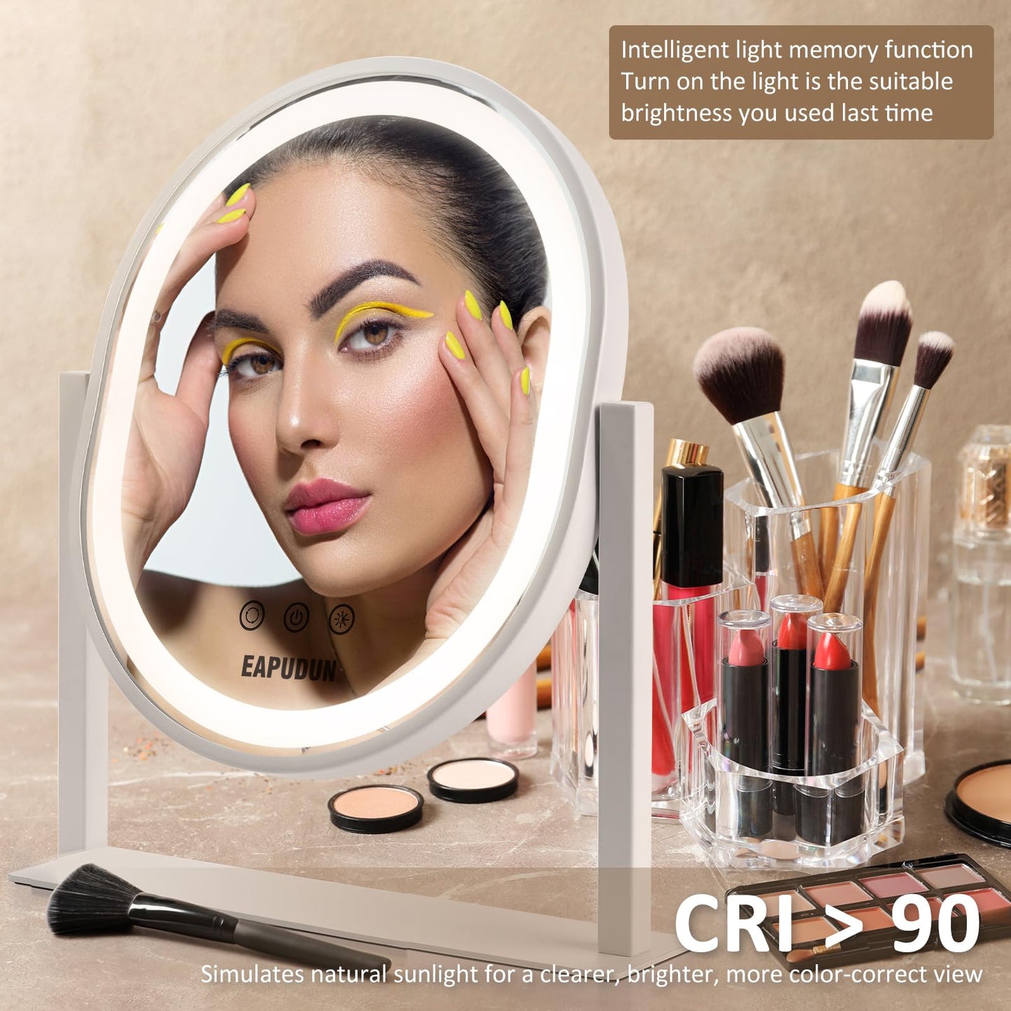 EAPUDUN Oval Vanity Mirror with Lights 3 Colors Modes Hollywood Lighted Makeup Mirror with Smart Touch Control Brightness Adjustable & 360°Rotation