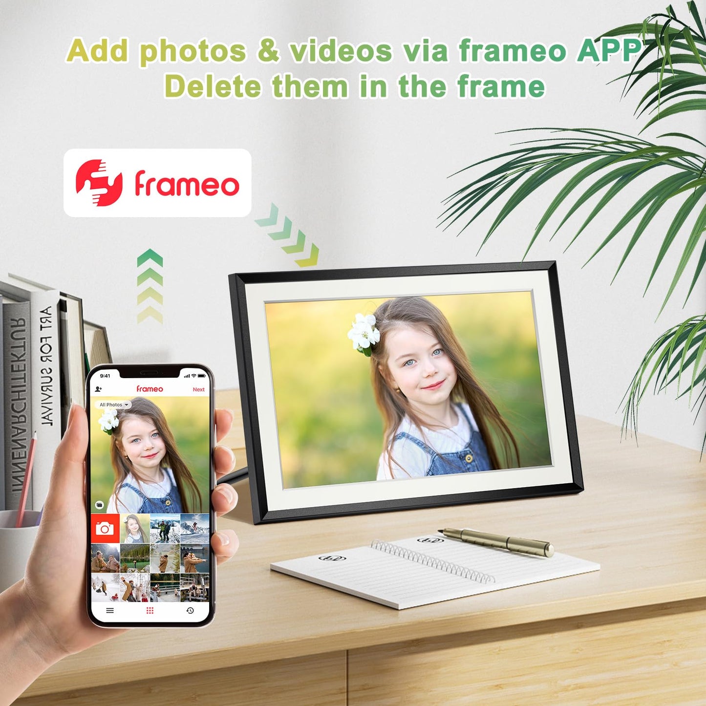 Eptusmey Digital Picture Frame:Built-in 32GB| Frameo WiFi Digital Photo Frame with 10.1" HD Touch Display, Send Pictures or Videos Remotely,Easy Setup,Great Gift| Classic Black