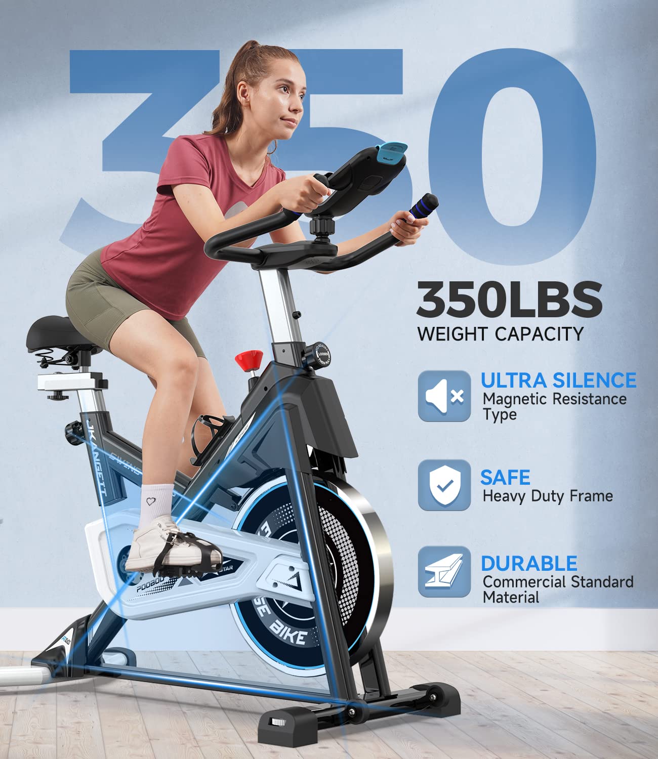 Pooboo Magnetic Exercise Bike Stationary, Indoor Cycling Bike with Built-In Bluetooth Sensor Compatible with Exercise bike apps& Ipad Mount, Comfortable seat and Slant Board, Silent Belt Drive, 350LBS Weight Capacity (D626-1)
