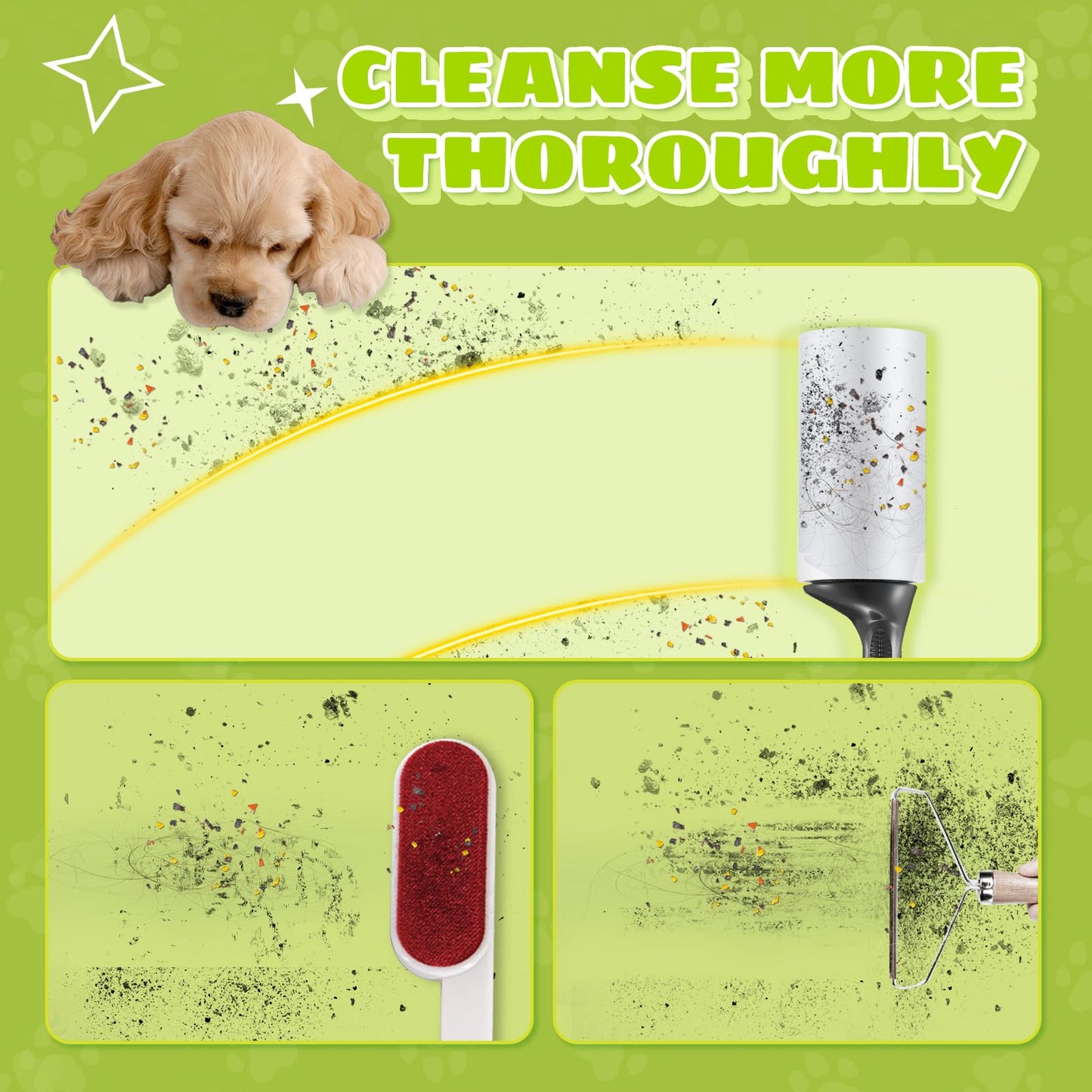 Vcarsian Lint Roller, Pet Hair Remover with 2 Enhanced Handles and 4 Rollers, Extra Sticky Portable Lint Remover for Clothes, Furniture and Pet Hair