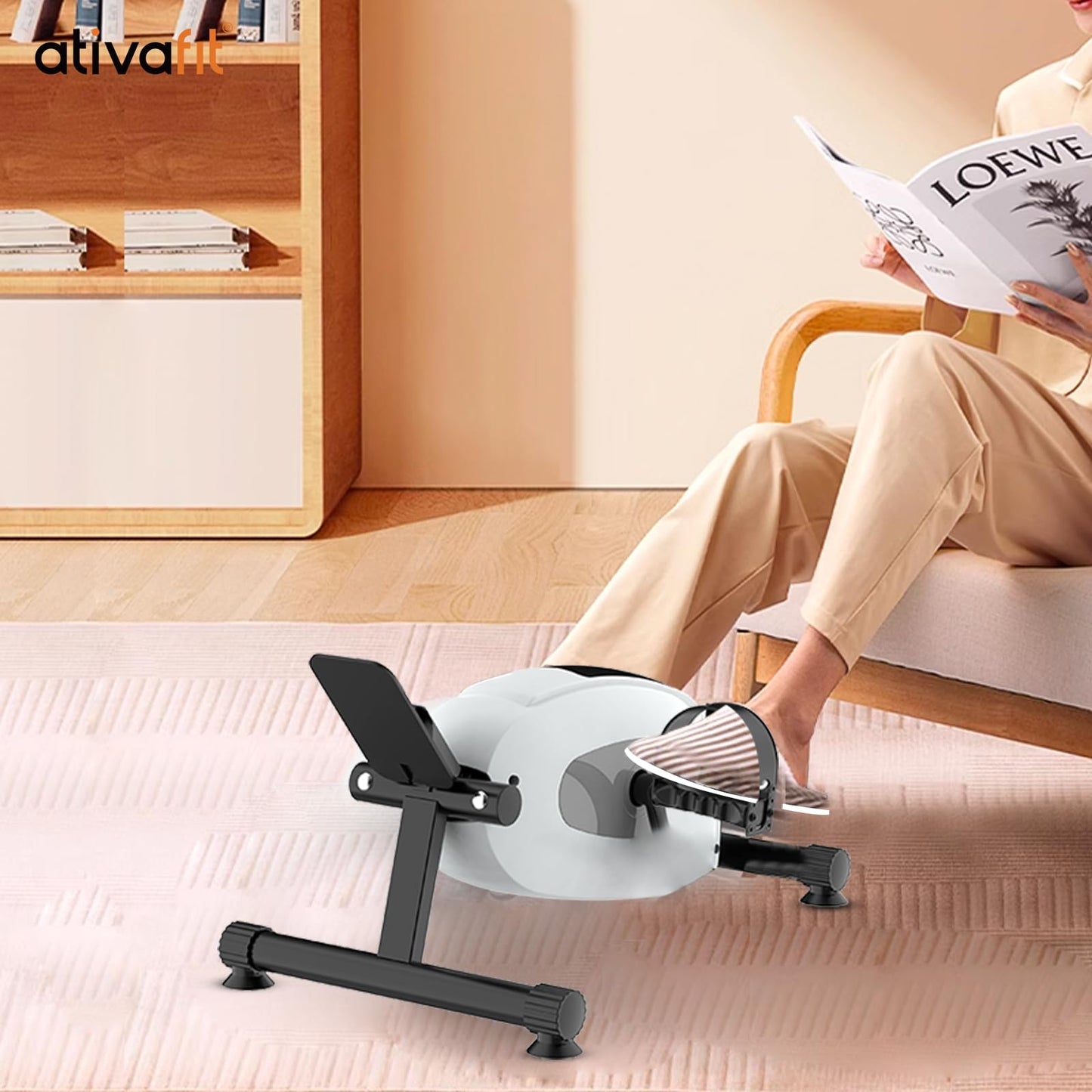 Ativafit Magnetic Under Desk Bike Pedal Exerciser for Home Workout Portable Mini Exercise Bike Arm & Leg Exerciser Physical Therapy Equipment for Seniors (White)