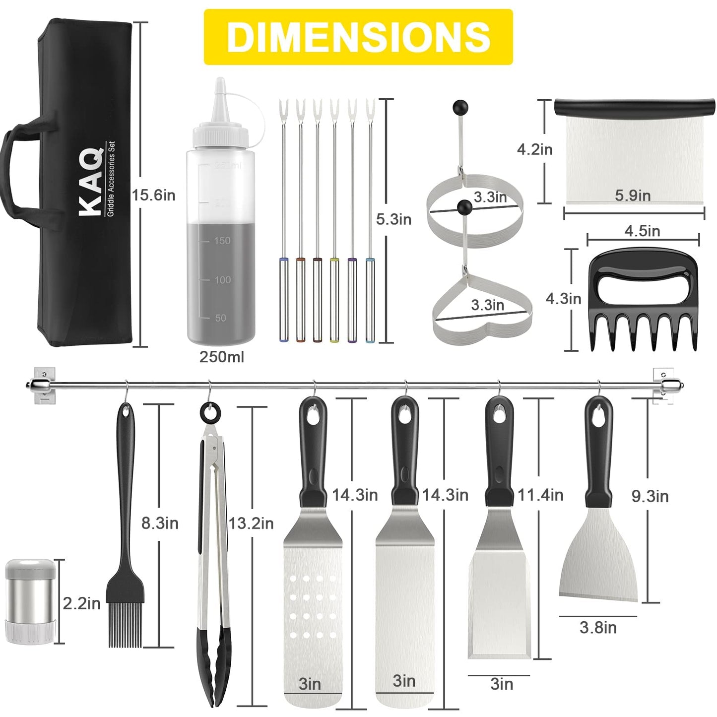 25 PCS Griddle Accessories Set, Professional Flat Top Blackstone Griddle Grill Kit, with Spatula Tools, Scraper, Tongs, Egg Rings, Carrying Bag for Indoor & Outdoor BBQ Cooking, Dishwasher Safe