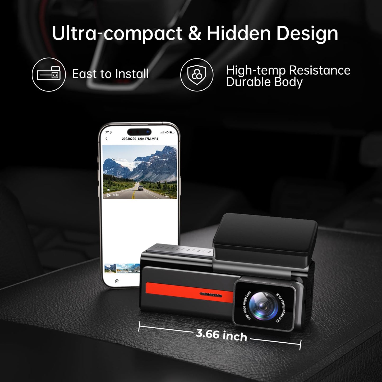 Dash Cam Front and Rear, Veement S80 4k+1080P Dual Dash Camera for Cars, WiFi Mini Car Camera,1.47” Display Dashcam,170°Wide, Night Vision,24H Parking Mode, G-Sensor,Loop Recording, Free 32G Card, App