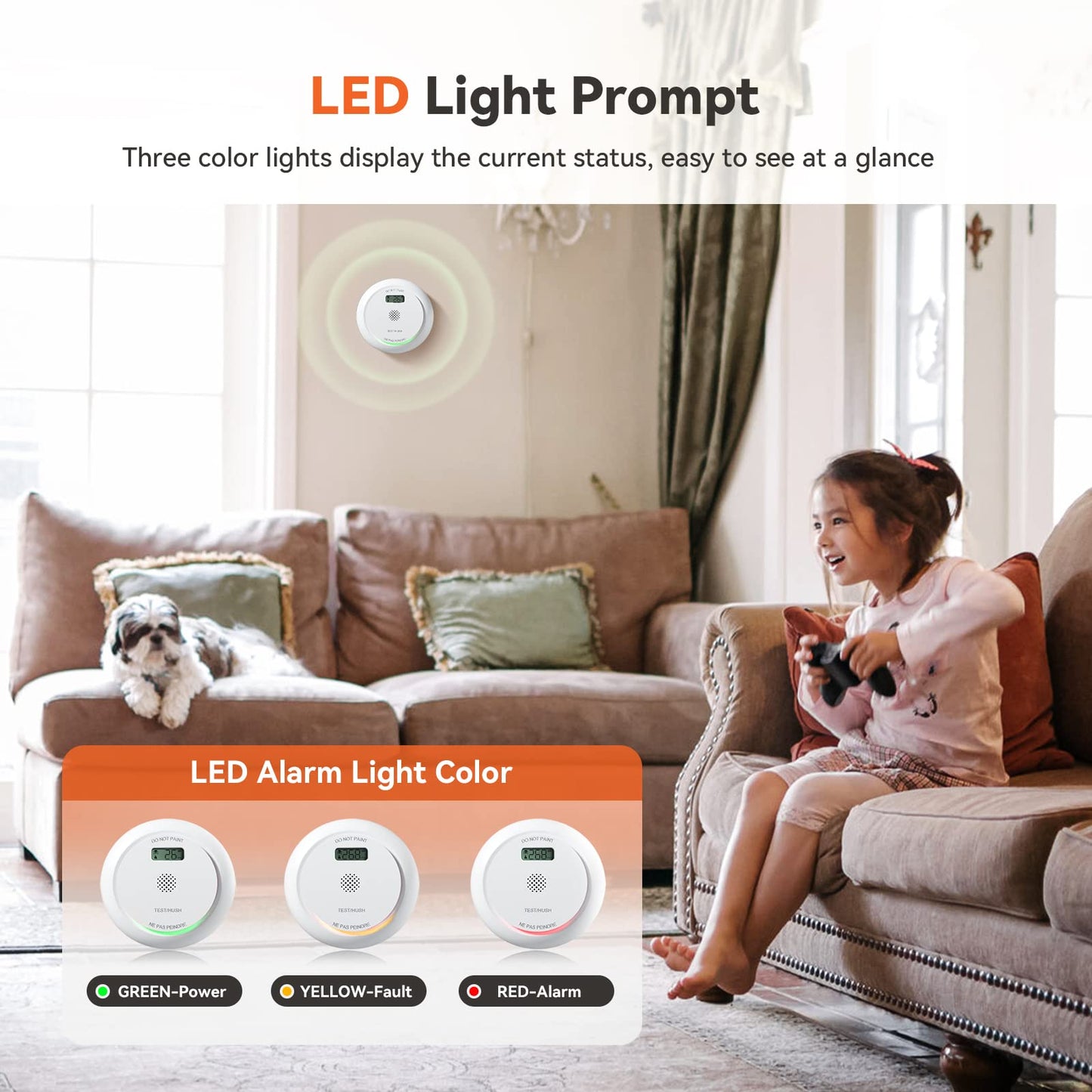 Jemay Combination Smoke and Carbon Monoxide Detector, Battery Operated Smoke Detector Carbon Monoxide Detector Combo with 10-Year Lifespan,Large LCD Display, Test/Silence Button, 1 Pack