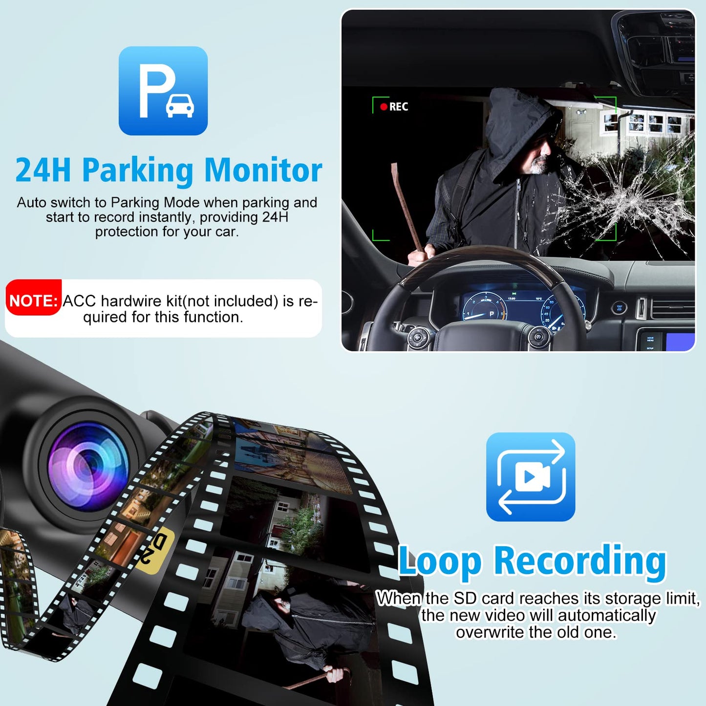 Dash Cam, WiFi FHD 1080P Dash Camera for Cars, Mini Car Camera, Dash Cam Front with Free 64GB SD Card, 160° Wide Angle, Night Vision, Loop Recording, 24H Parking Monitor, Support 128GB Max