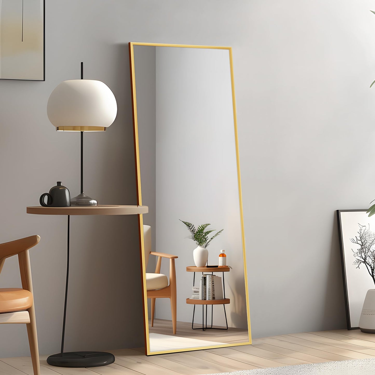 UPDATE: SOLD OUT! self Full Length Floor Mirror 47"x16" Large Rectangle Wall Mirror Hanging or Leaning Against Wall for Bedroom, Dressing and Wall-Mounted Thin Frame Mirror - Gold, 47" x 16" (USAM004)
