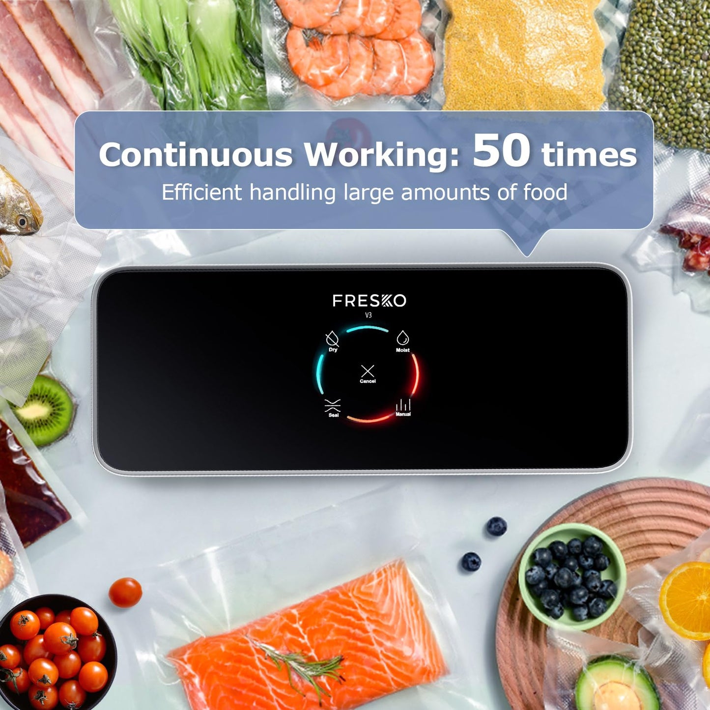 FRESKO Upgraded Fully Automatic Vacuum Sealer, Hands-Free Food Vacuum Sealer without Flipping the Lid, Easy-to-Use Touch Operation with Visual Progress Bar, ETL Certified