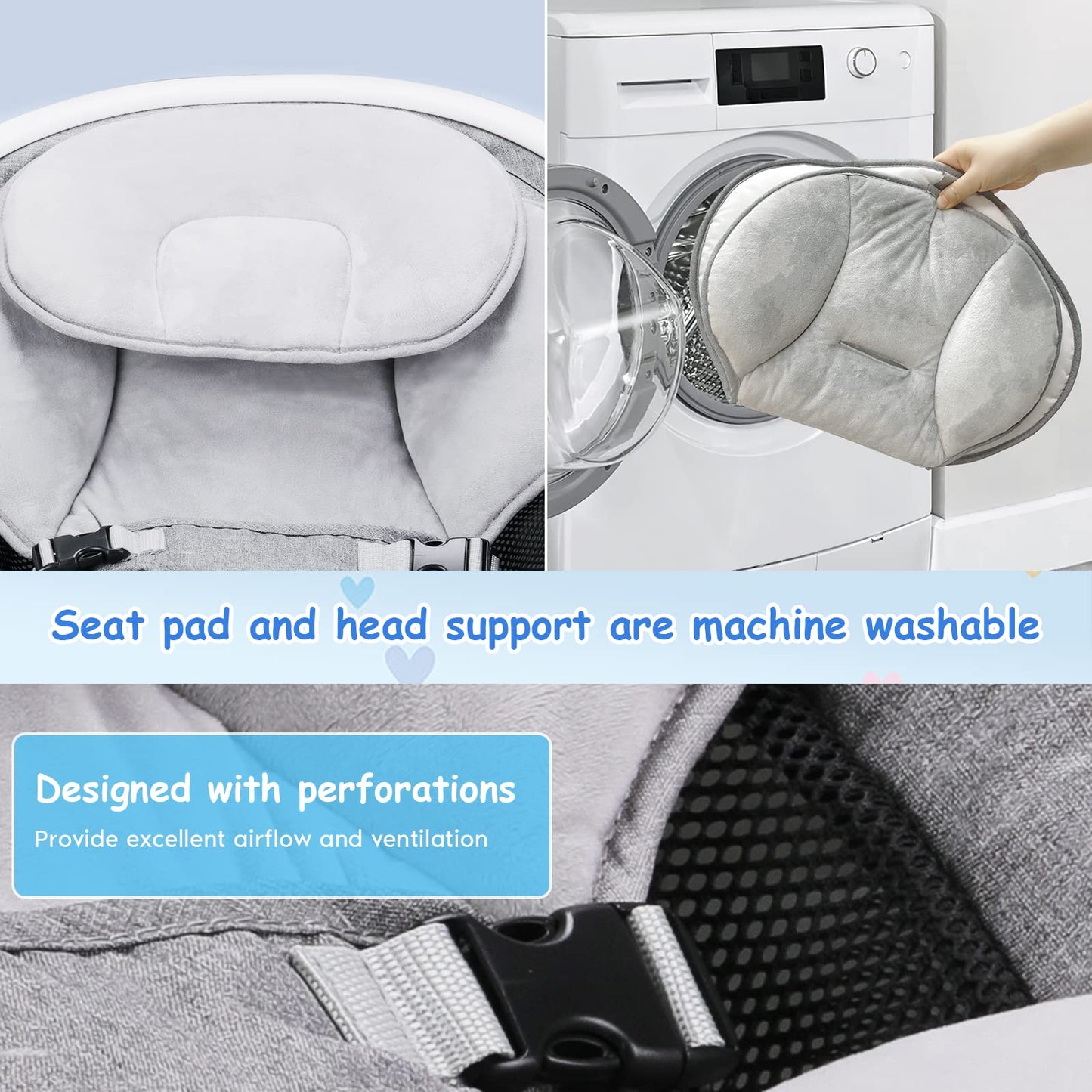 Baby Swing, Newborn Essentials Baby Must Haves Bouncer with Mat & Pillow for Infants 0-12 Months, 5 Speeds, Remote/Touch Control, Indoor & Outdoor Use
