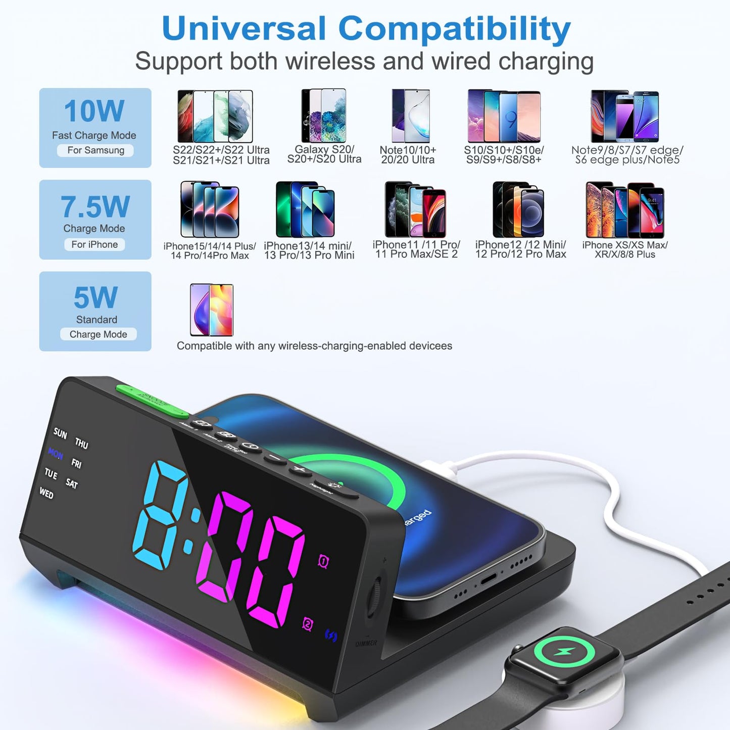 Night Light Alarm Clock With Wireless Charging Station