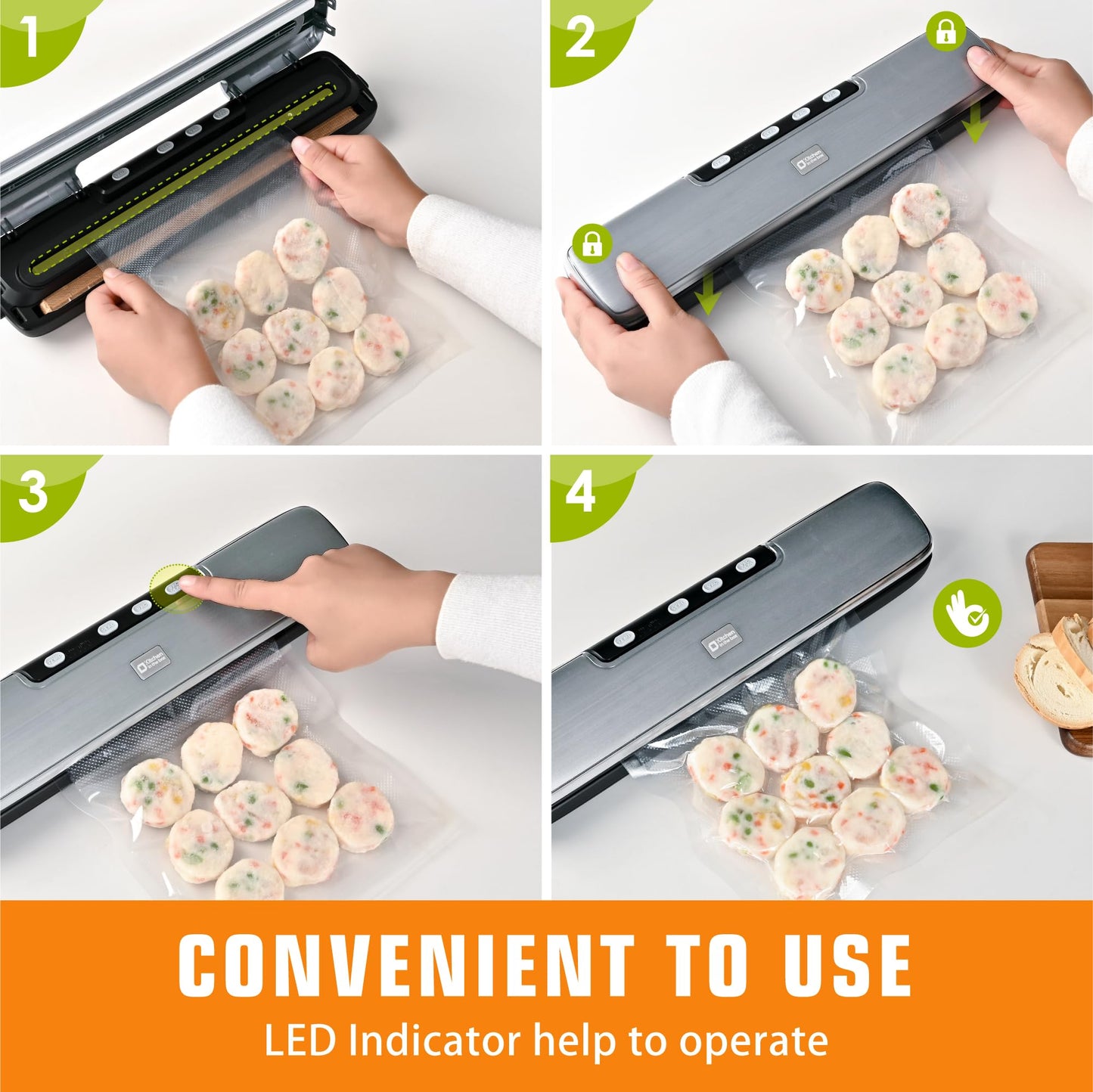 Vacuum Sealer Machine,Kitchen in the box Food Sealer Machine for Food Storage,Dry/Wet/Seal/Vac/External Vac Modes & 5 Sealing Temperatures,Automatic Air Sealer with 15Pcs Vacuum Seal Bags,Grey