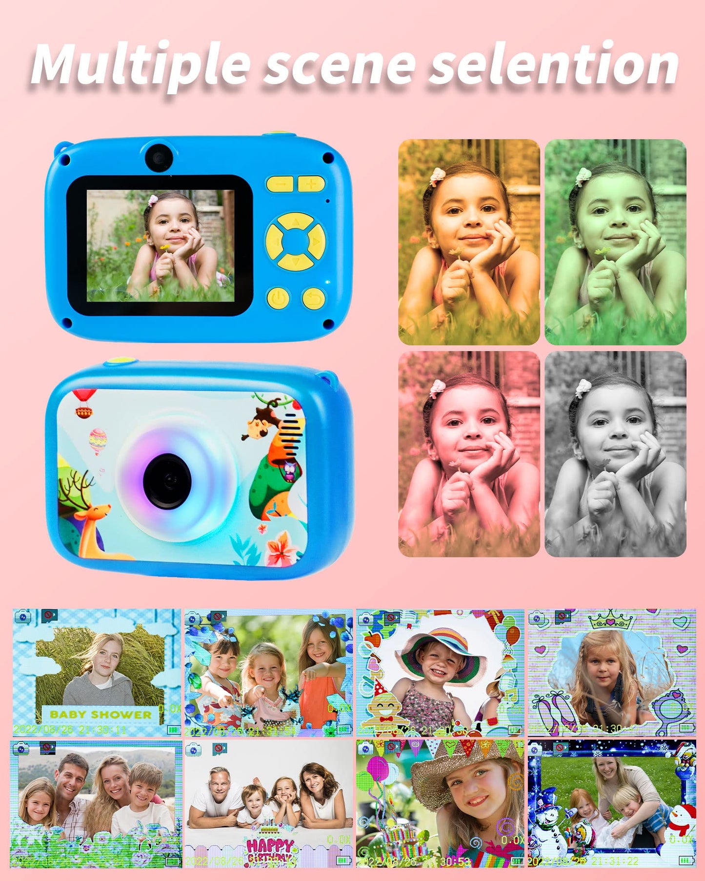FiliWel Kids Camera, HD Digital Video Camera for Kids 3-9, 2.4 Inch Display Selfie Toddler Camera Toy with 32GB SD Card, Christmas Birthday Gifts for Boys and Girls