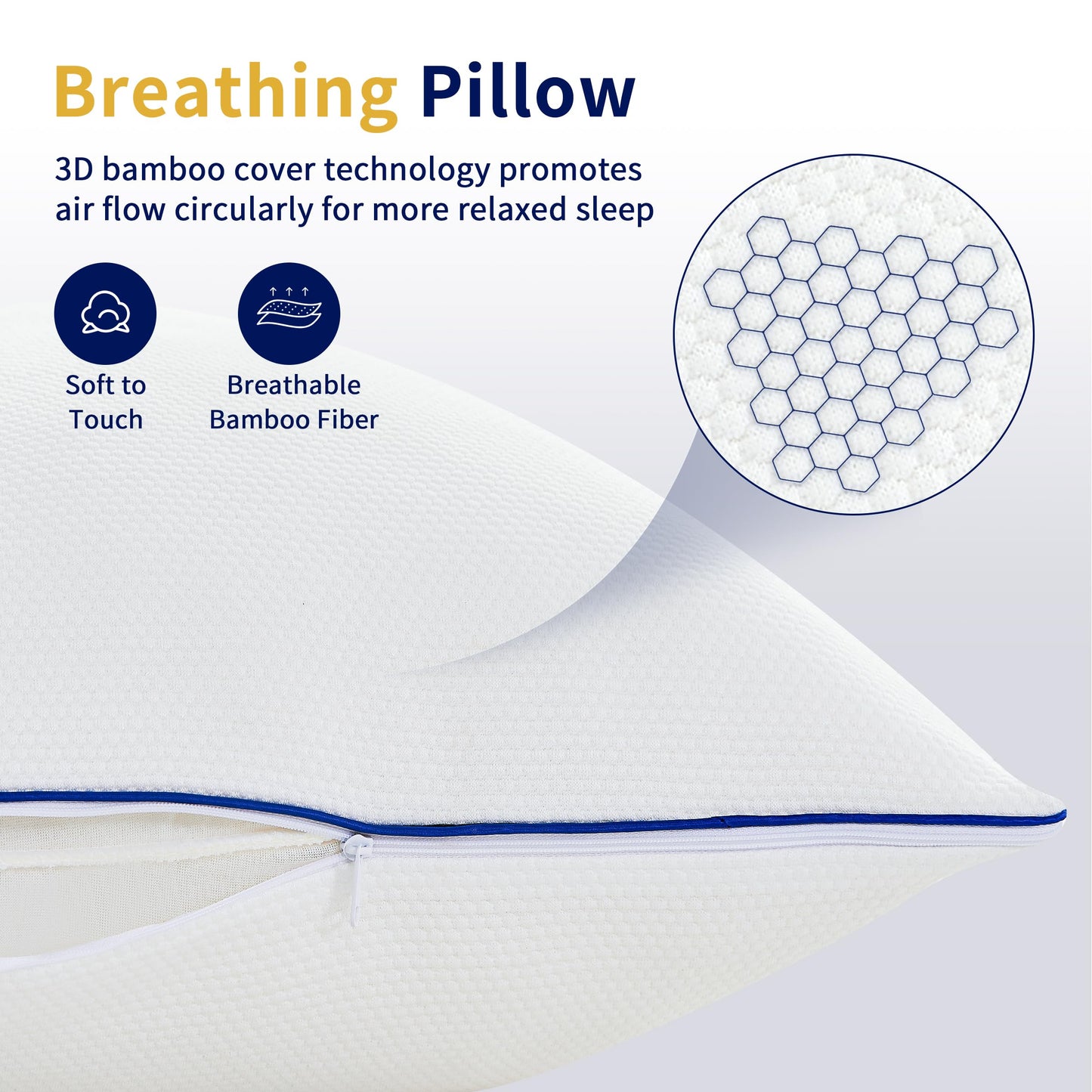 CHUN YI Shredded Memory Foam Pillows King Size Set of 2, Bed Pillows for Sleeping 2 Pack for Back Stomach Side Sleepers, Firm Pillows with Removable Cover from Bamboo Rayon 20x36 in