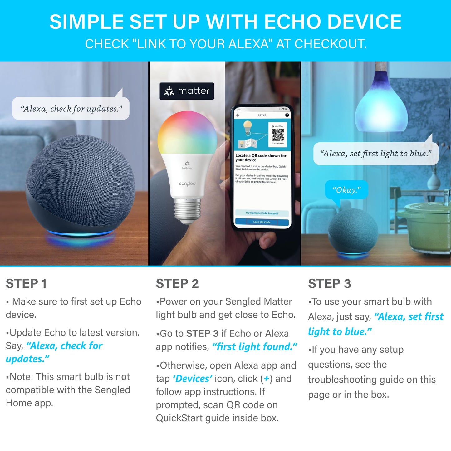 Echo Show 8 (3rd Gen, 2023 release) in Charcoal bundle with Sengled Smart Color Bulb