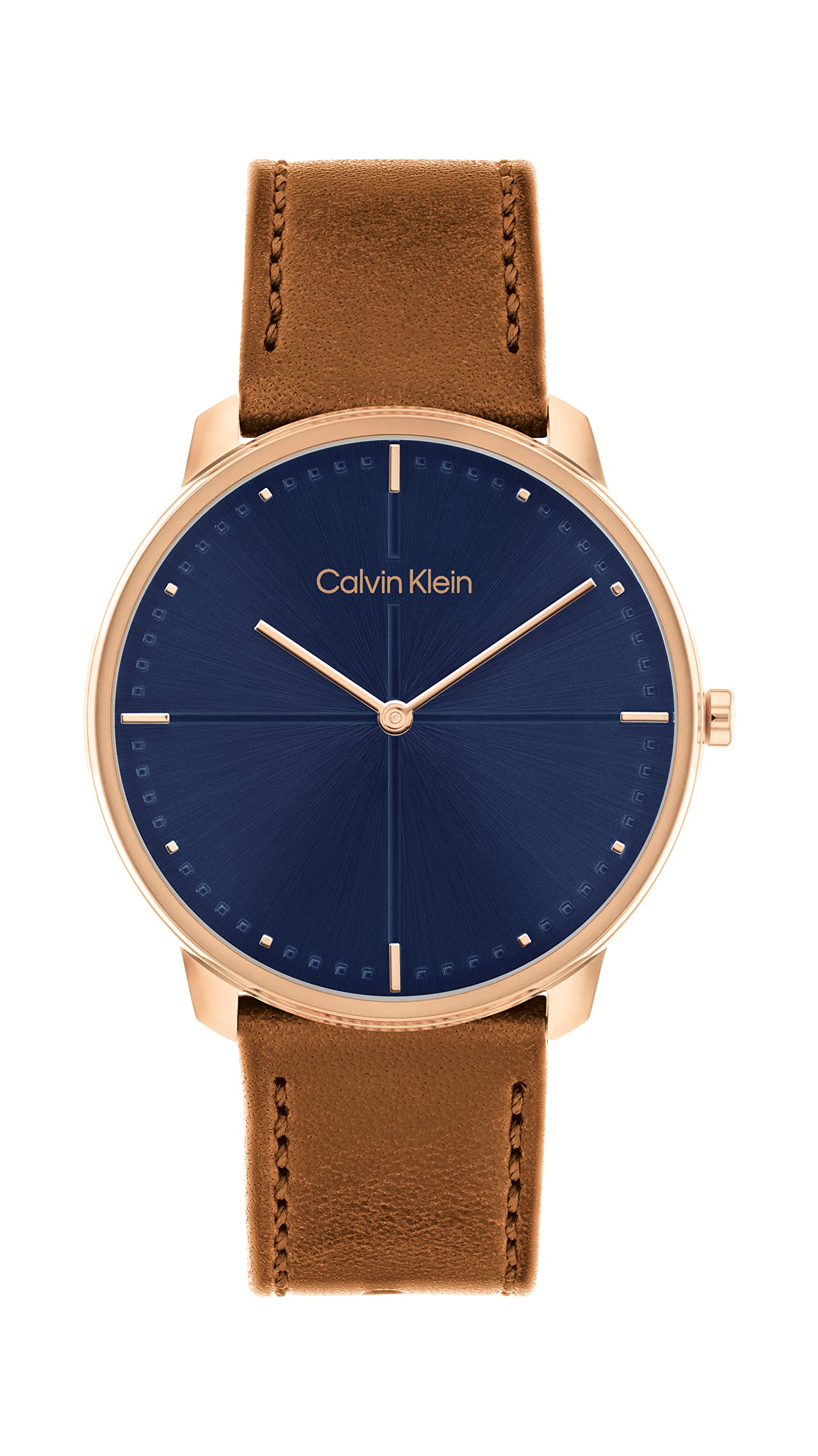 Calvin Klein Iconic Rose Gold 40 MM Case Watch with Leather Strap (Model: 25200154)
