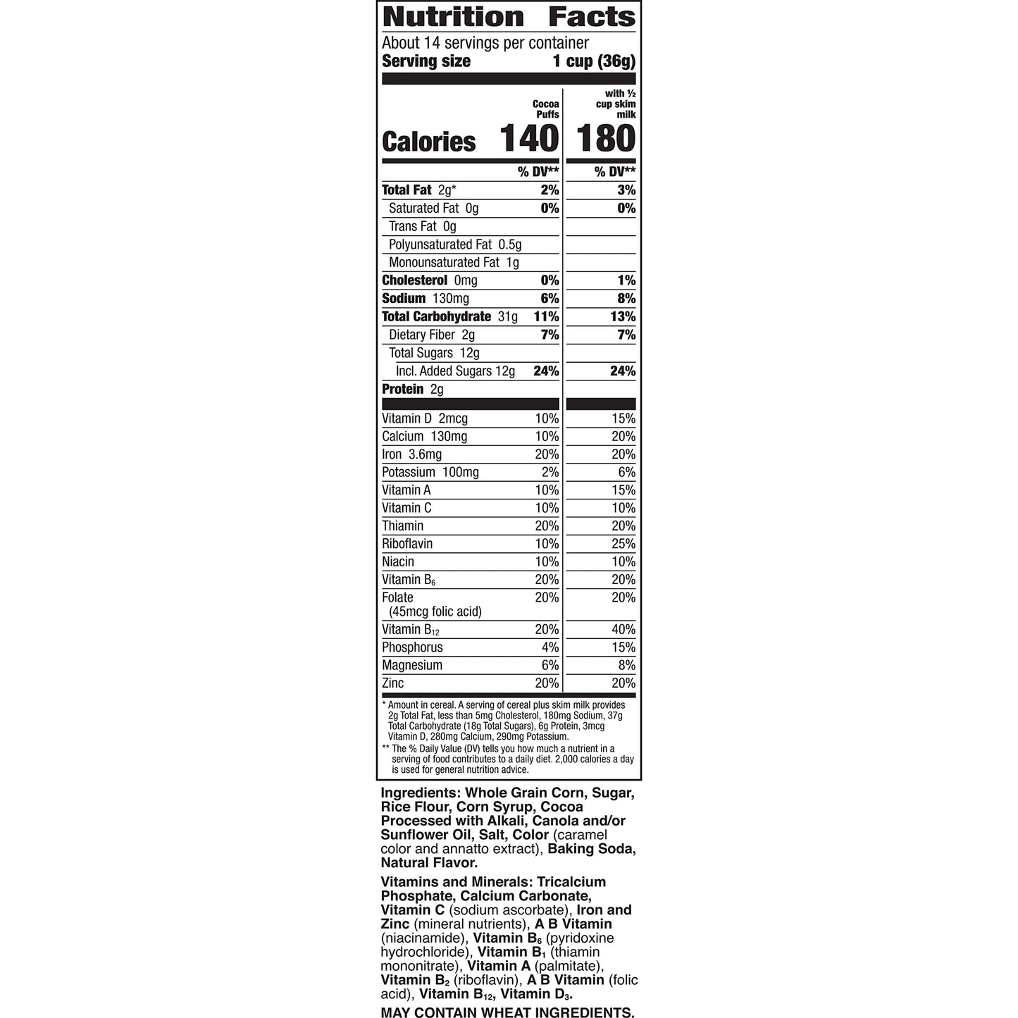 Cocoa Puffs, Chocolate Breakfast Cereal with Whole Grains, 18.1 oz