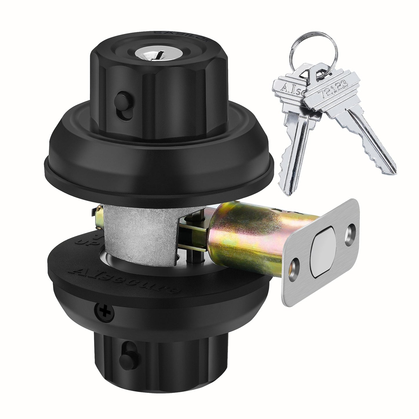 EASILOK Deadbolt Lock, E4 Twist-to-Lock Front Door Lock Keyless Heavy Duty Single Cylinder Deadbolt High Security with Unpickable Night Latch &Anti-Mislock Button, Zinc Alloy, Black