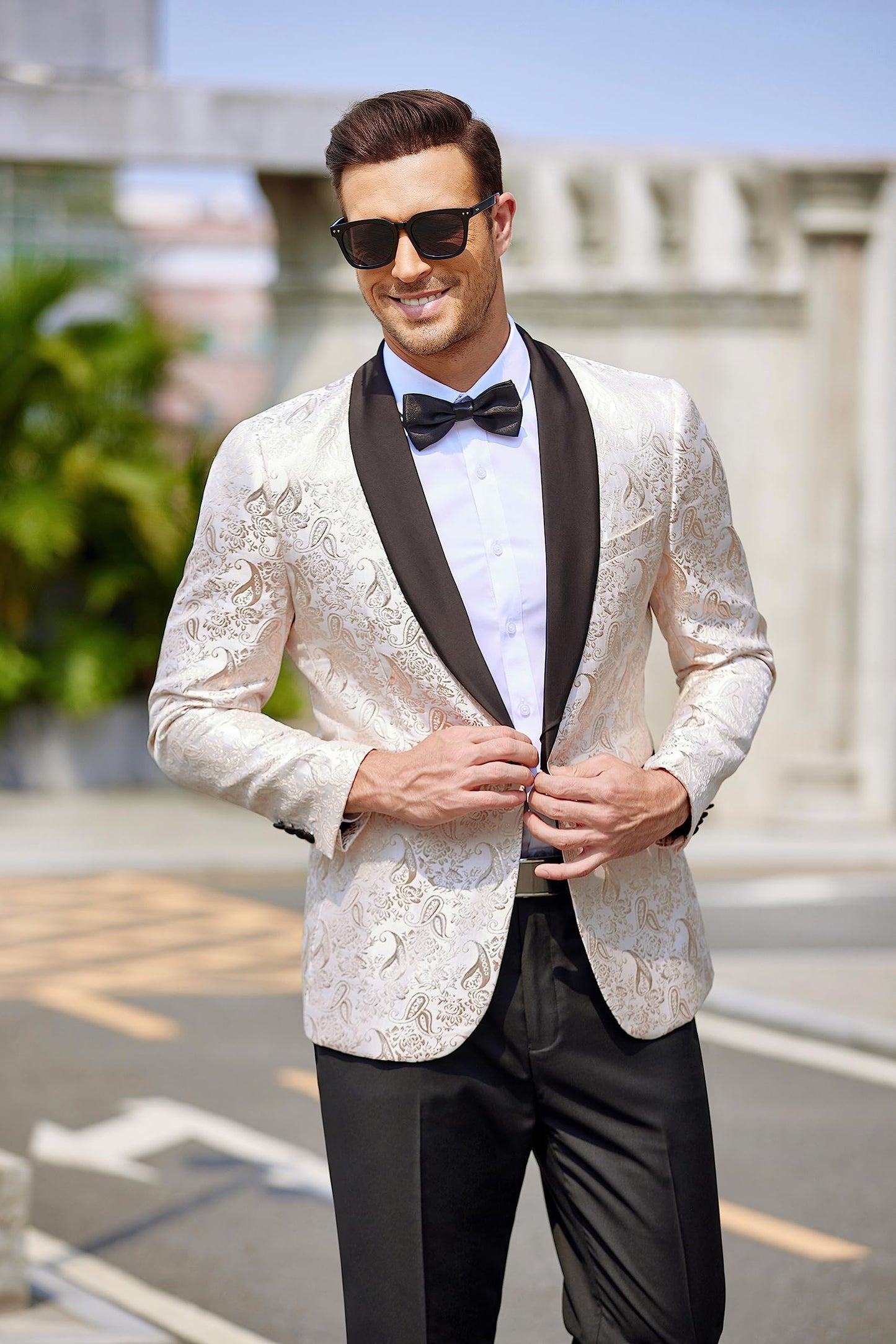 COOFANDY Mens Floral Tuxedo Jacket Jacquard Suit Jacket Shawl Lapel Wedding Blazer Slim Fit for Christmas Prom Homecoming Party