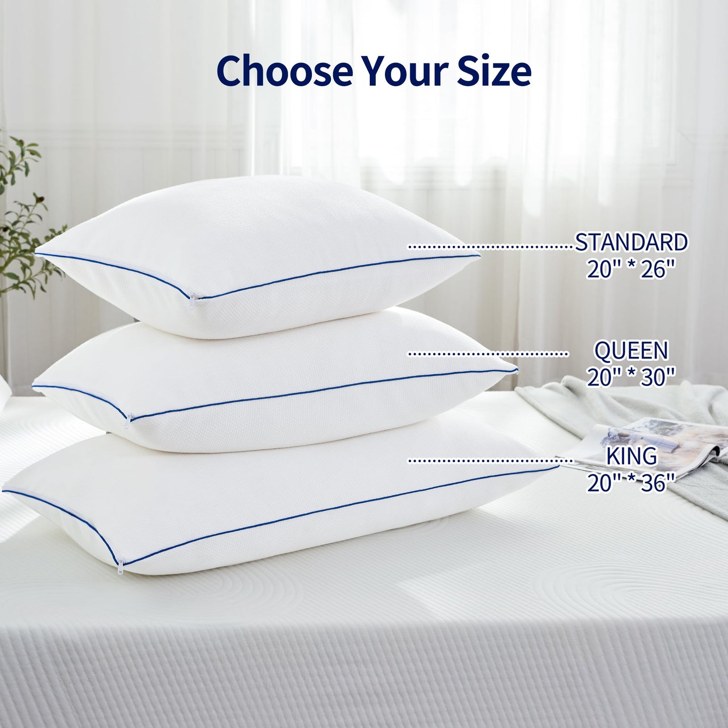 CHUN YI Shredded Memory Foam Pillows King Size Set of 2, Bed Pillows for Sleeping 2 Pack for Back Stomach Side Sleepers, Firm Pillows with Removable Cover from Bamboo Rayon 20x36 in