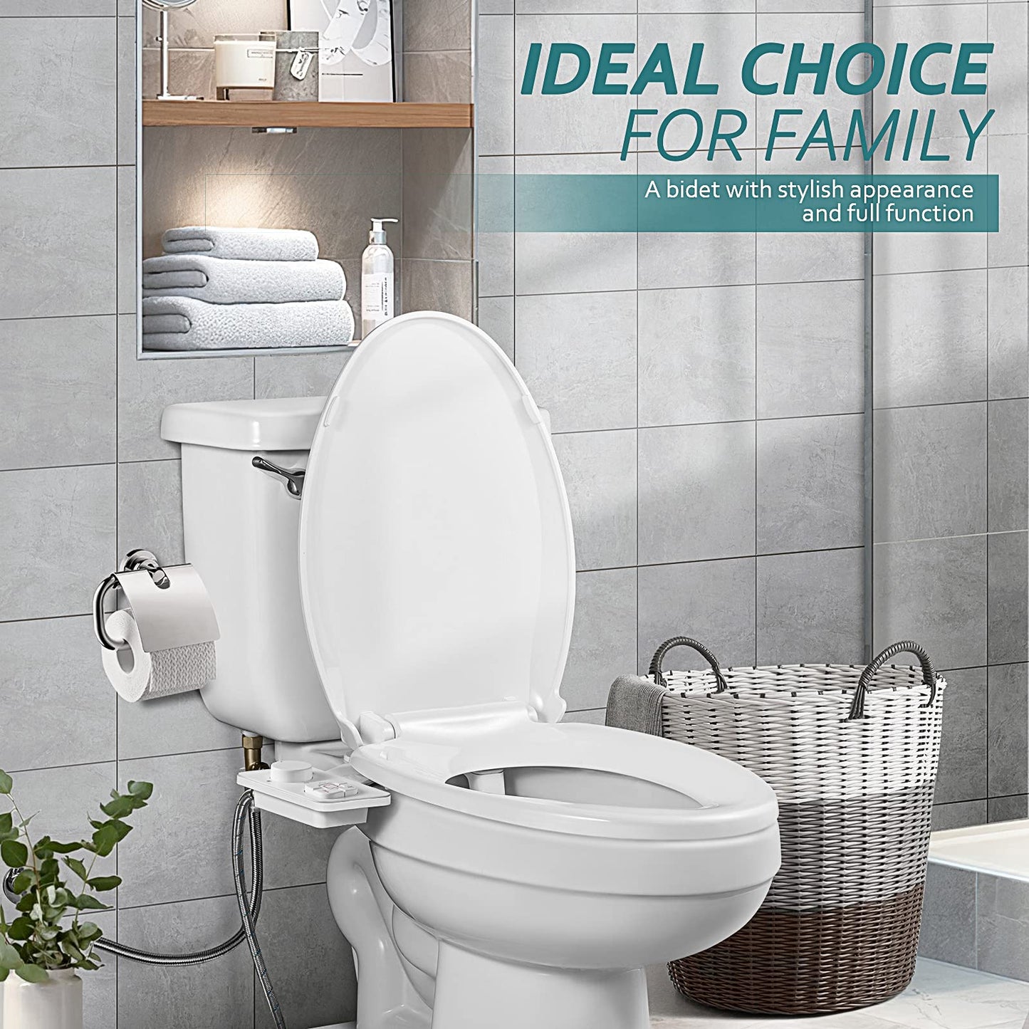 SAMODRA Bidet Attachment, Non-Electric Cold Water Bidet Toilet Seat Attachment with Pressure Controls, Retractable Self-Cleaning Dual Nozzles for Frontal & Rear Wash - White