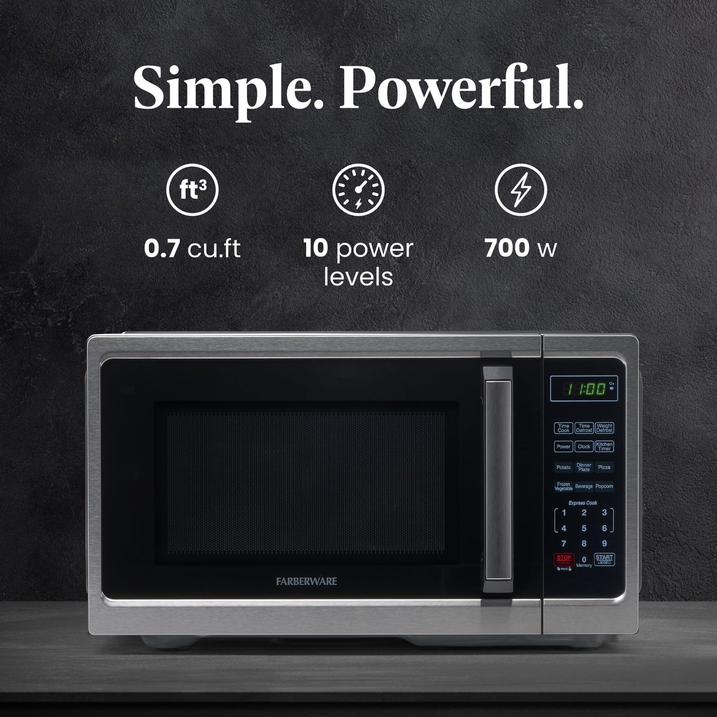 Farberware Countertop Microwave 900 Watts, 0.9 cu ft - Microwave Oven With LED Lighting and Child Lock - Perfect for Apartments and Dorms - Easy Clean Stainless Steel