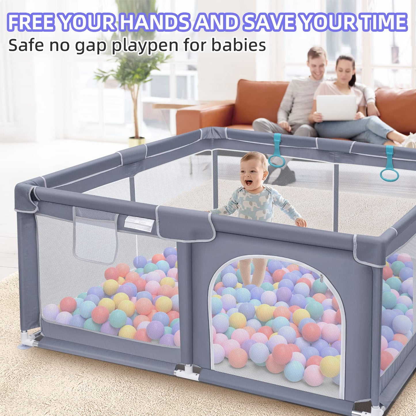 Suposeu Baby Playpen, Large Indoor and Outdoor Playard, Play Pens for Kids Activity Center, Sturdy Safety Baby Fence with Soft Breathable Mesh for Toddler (50 Inch×50 Inch, Grey)