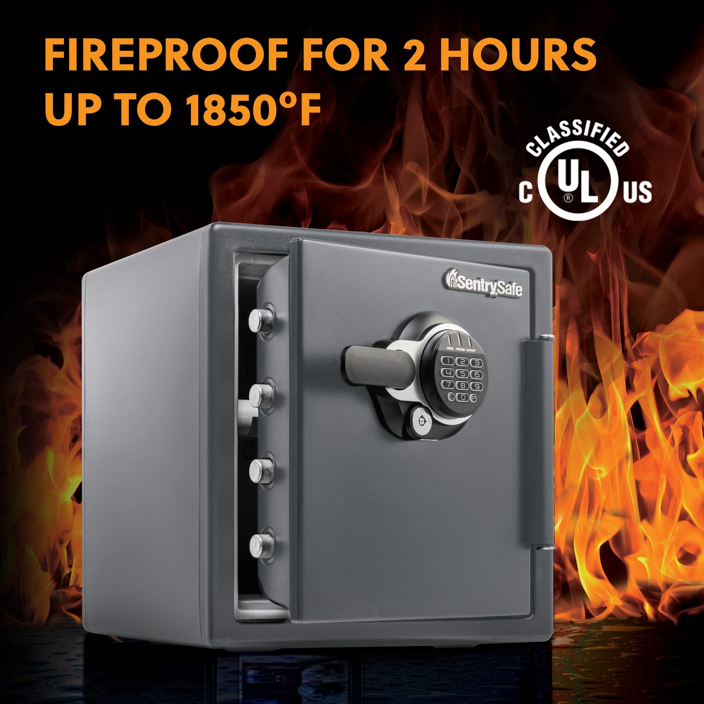 SentrySafe Fireproof and Waterproof Steel Home Safe with Digital Keypad Lock, 2 Hour Fireproof Rated Safe for Home, 1.23 Cubic Feet, 17.8 x 16.3 x 19.3 inches, STW123GTC, Black