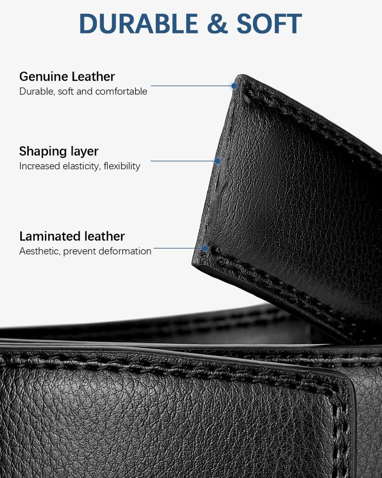BOSTANTEN Mens Belt Leather Ratchet Dress Belt with Sliding Adjustable Buckle, Trim to Fit