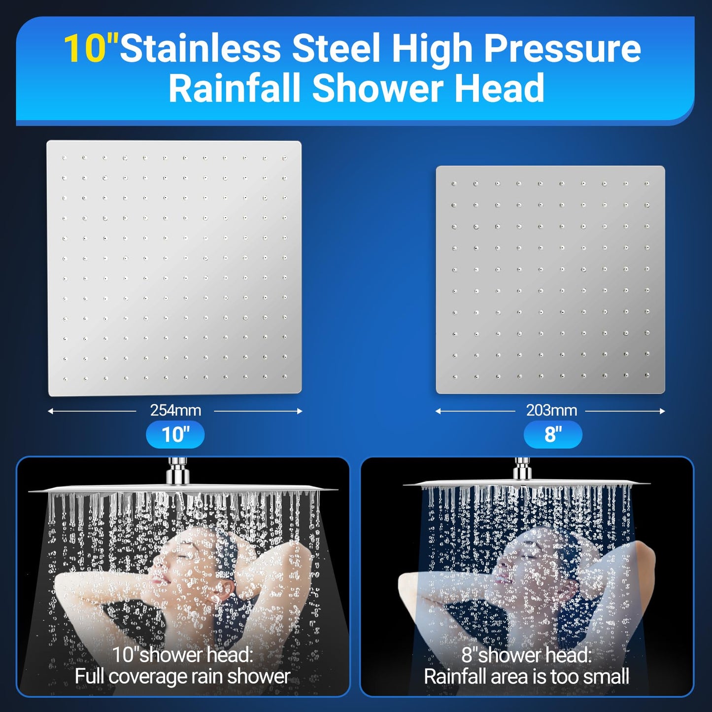Anysig 10" rain shower head with handheld spray, rainfall shower head with 11" Adjustable Extension Arm, 5 Settings Handheld, Includes Holder/Hose,Built-in Power Wash, Dual Rainfall Shower Head, Chrom
