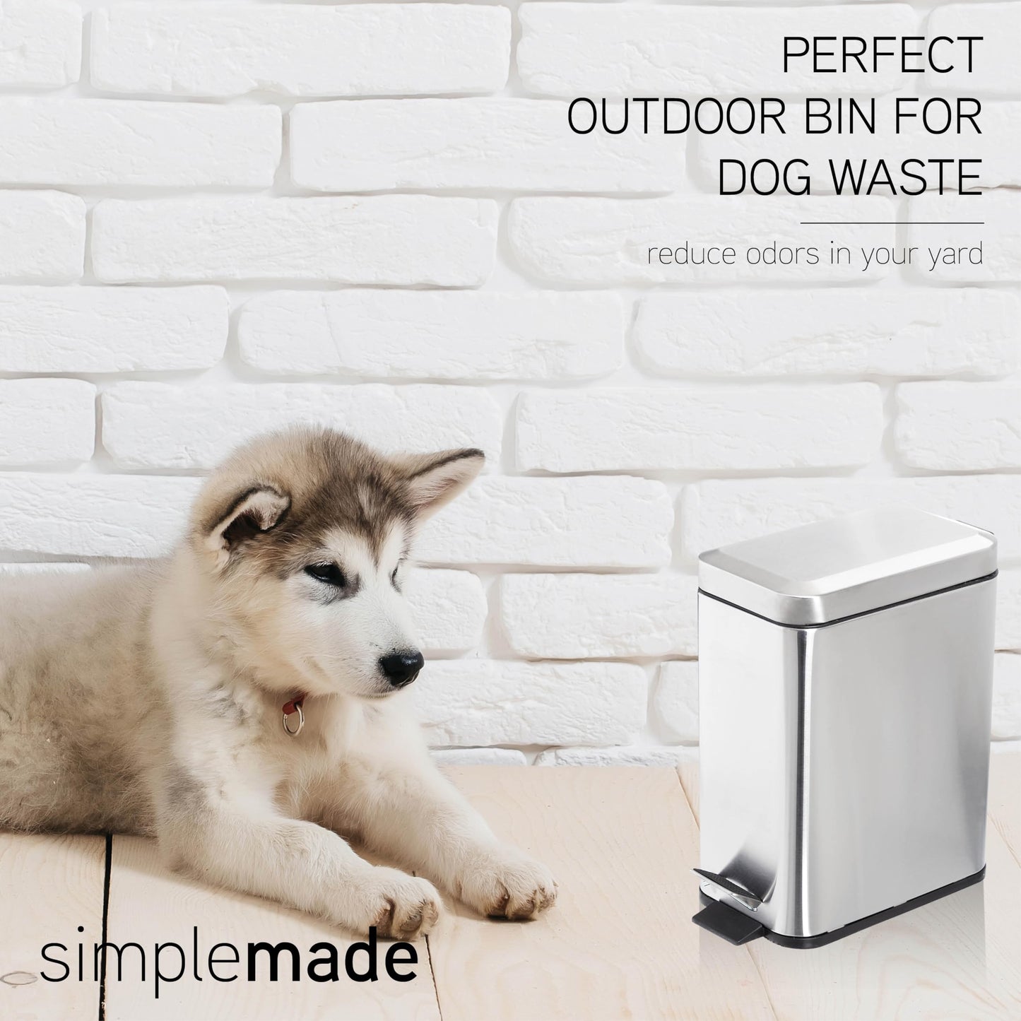 simplemade Rectangle Step Trash Can - 5 Liter / 1.3 Gallon - Stainless Steel Bathroom Trash Can | Small Trash Can with Lid | Office Trash Can | Garbage Can with Lid | Metal Wastebasket (Steel)