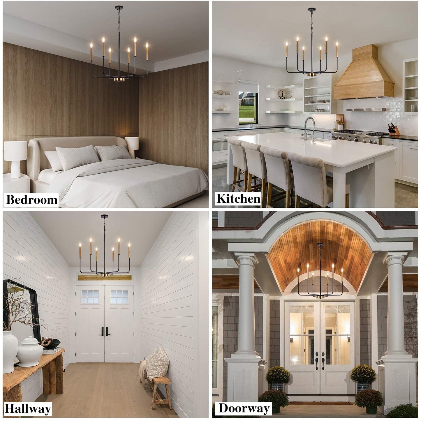 ETONIMERR Modern Farmhouse Chandelier Light Fixture Ceiling Hanging, 6-Light Black and Gold Industrial Chandelier for Dining Room, Rustic Candle Pendant Light for Kitchen Island, Living Room