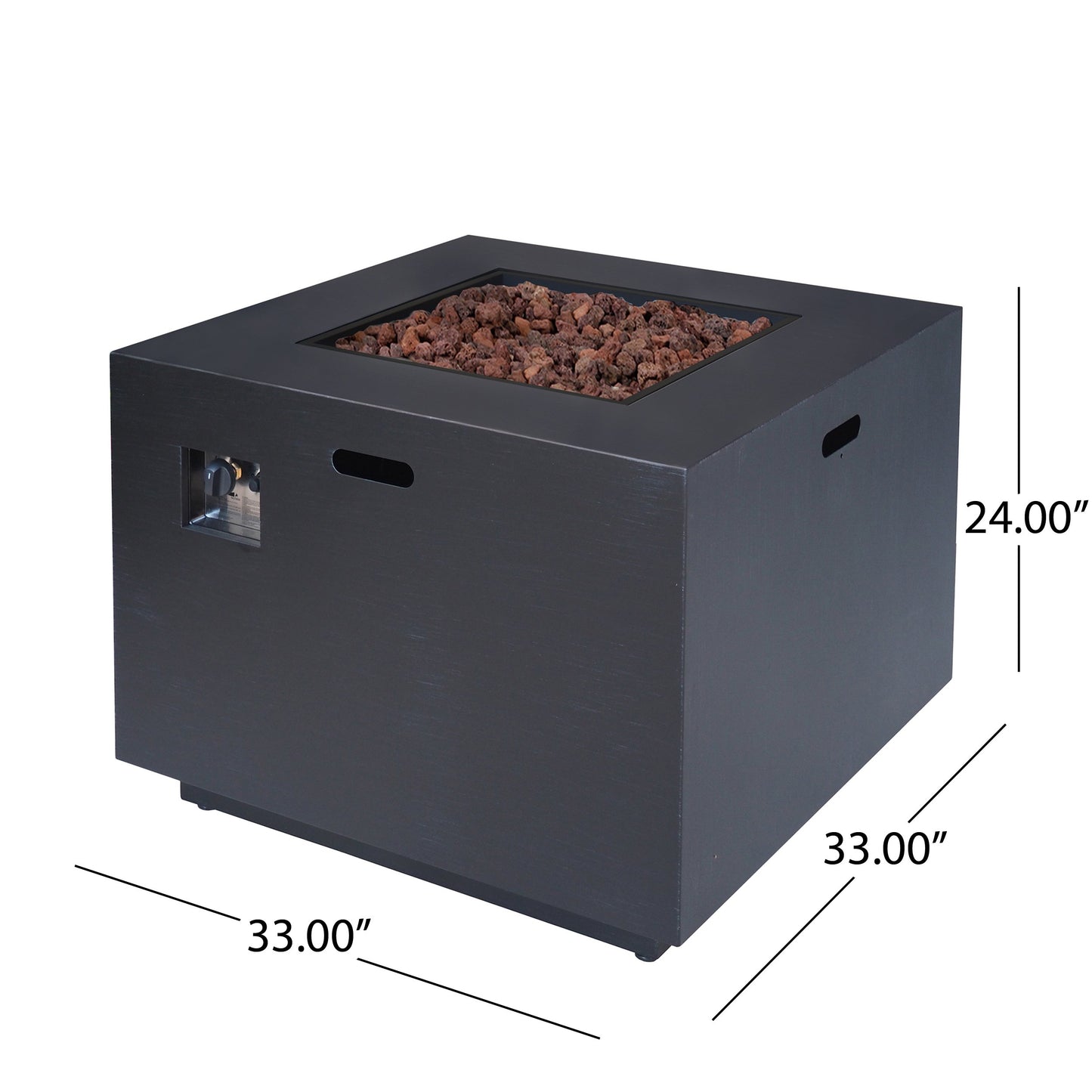Christopher Knight Home Wellington Outdoor Iron 33" Square Fire Pit - 50,000 BTU, Dark Grey