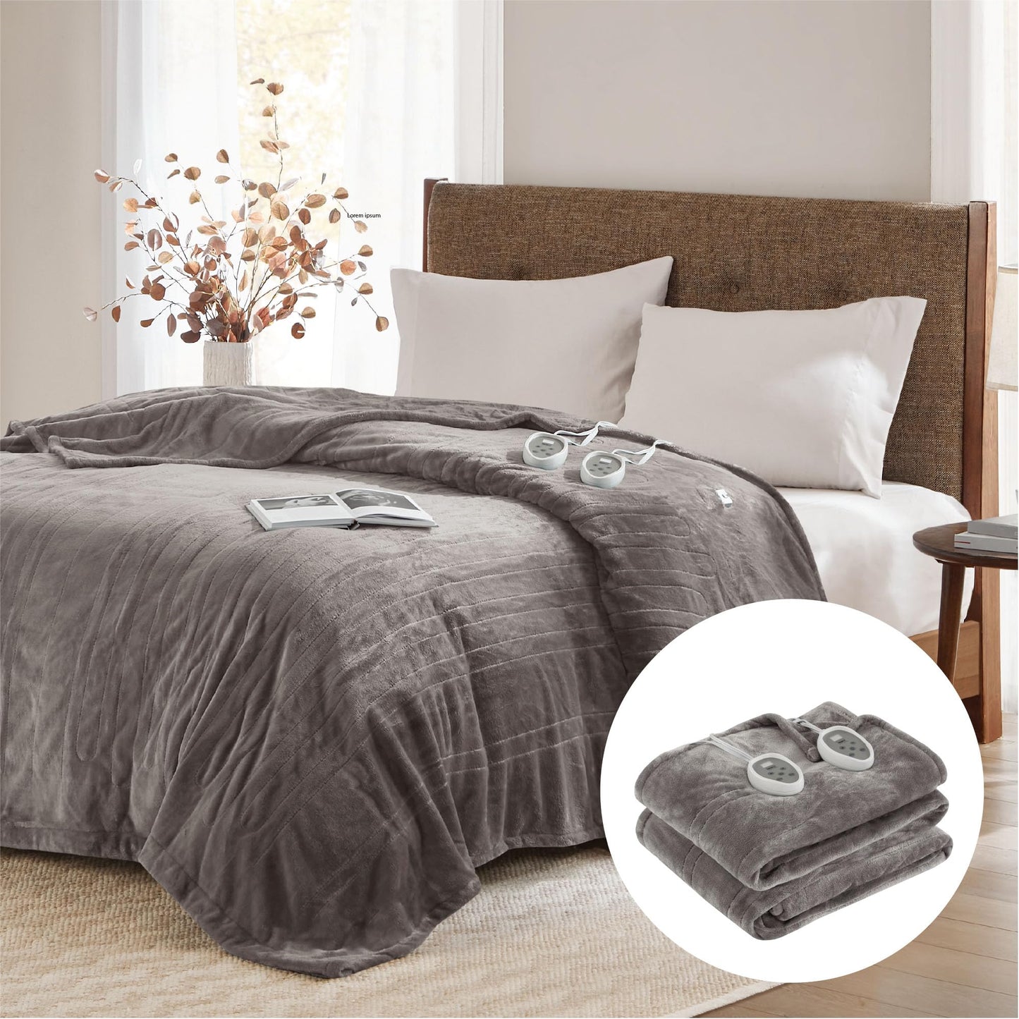 Degrees of Comfort Washable Heated Blanket for Twin Size Bed, UL-Certified Heater Blankets, Auto Shut Off | Machine Washable | Grey, 62x84