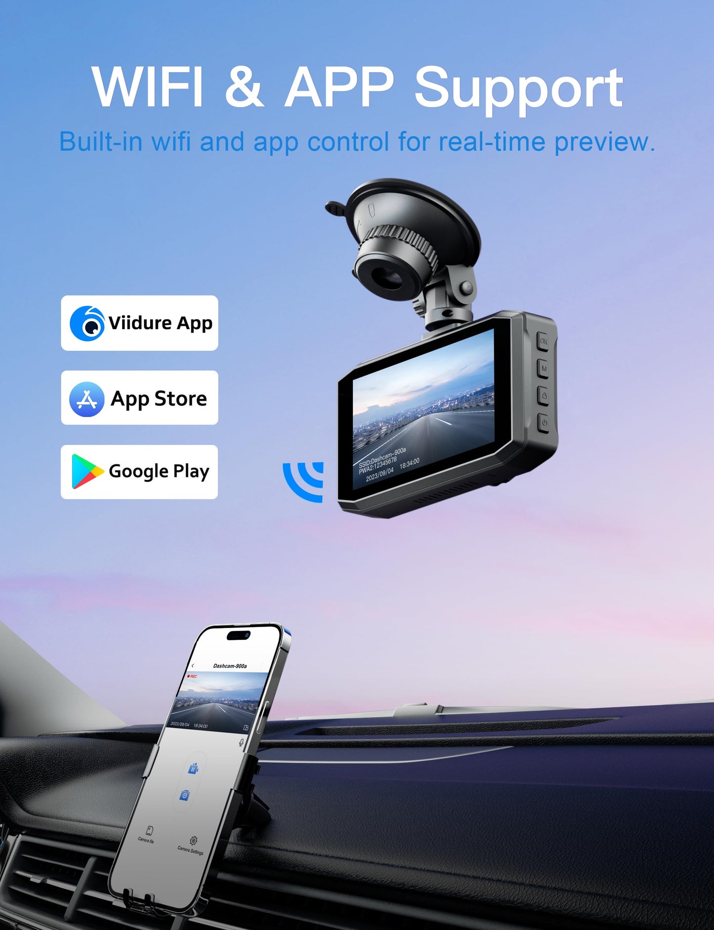 4K Dash Cam Front Built-in WiFi, WANLIPO Dash Camera for Cars with 3" IPS Screen, Car Camera with 64GB SD Card, 2160P Dashcam for Cars with App Control, G-Sensor, Loop Recording,24H Parking Monitor