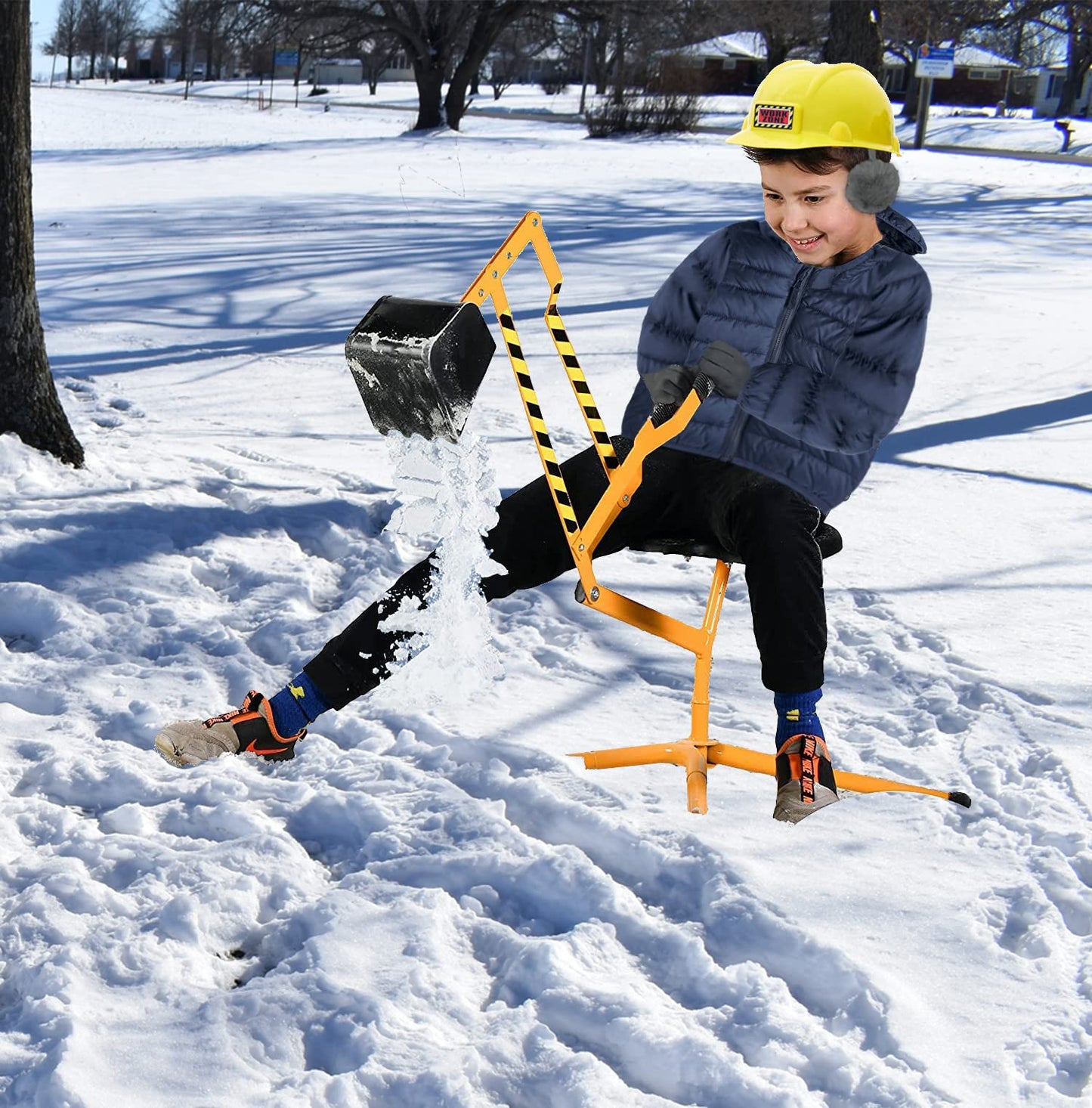 stargo Sand Digger Kids Excavator Ride on Toy, Beach Toys Outdoor Sandbox Toy Digger for Kids, Solid Steel Rotates 360, Hard Hat for Role Play, Sand Toys