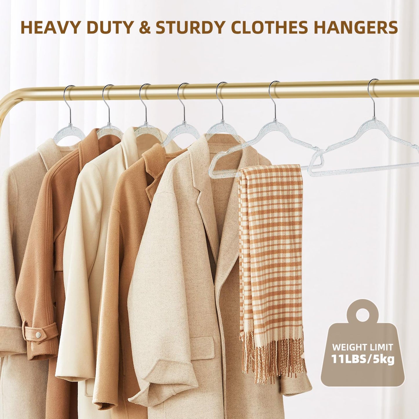 Clear Plastic Hangers 20 Pack - Non-Slip Coat and Clothes Hangers with Bling Glitter for Weddings - Lightweight and Space Saving Hangers for Closet Organization (Blue Glitter)