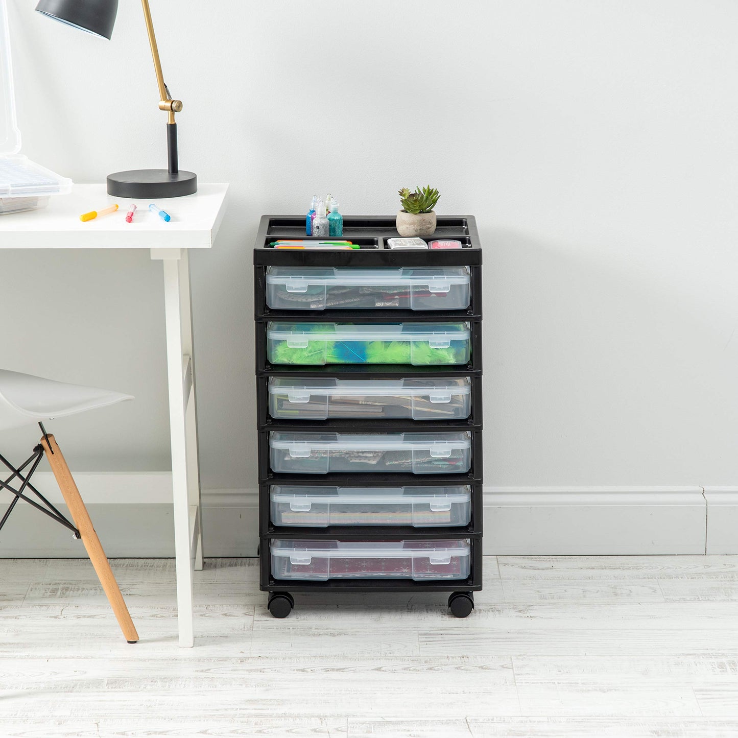 IRIS USA 6 Drawers Scrapbook Organizer Top Plastic Storage Cart with casters, Black