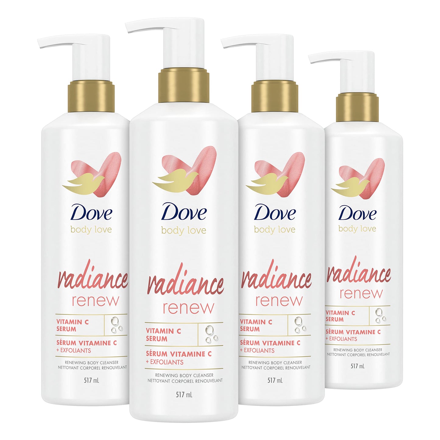 Dove Body Love Body Cleanser Radiance Renew 4 Count For Dull Skin Exfoliating Body Wash with Vitamin C Serum 17.5 fl oz