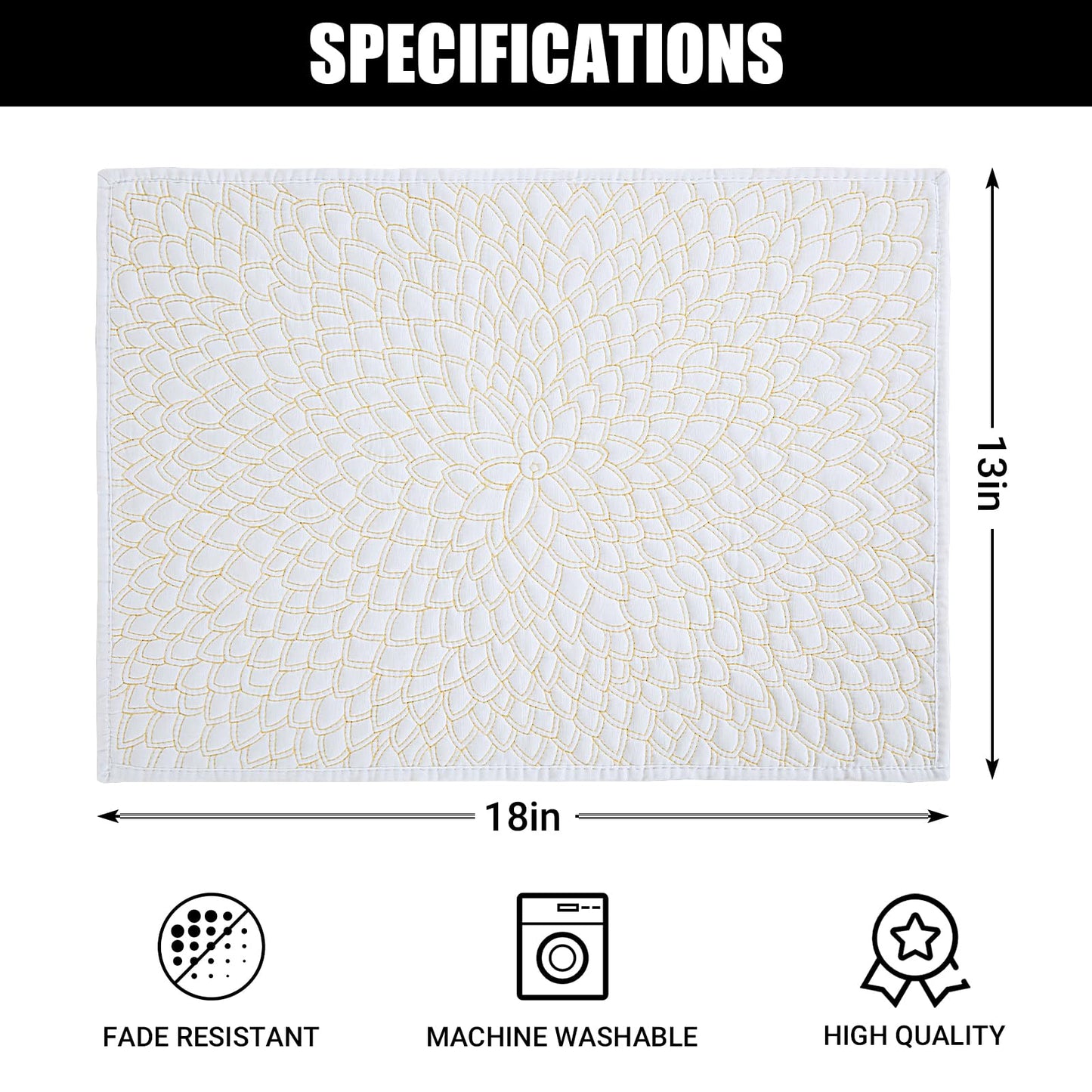 HOMBYS Quilted Placemats Set of 6-13x18 inch, Shiny Quilted Floral Rectangular Table Place Mat for Dining Table,Washable Placemats for Kitchen,Non-Slip Heat Resistant Cloth Placemats
