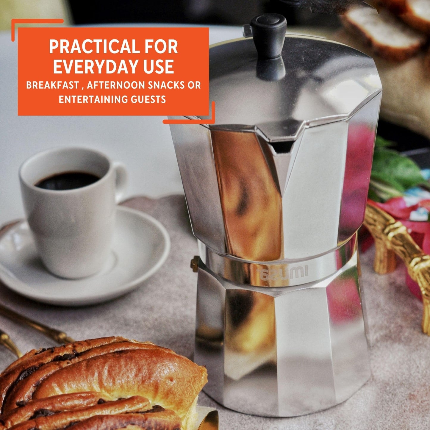 IMUSA USA B120-42V Aluminum Espresso Stovetop Coffeemaker 3-Cup, Silver